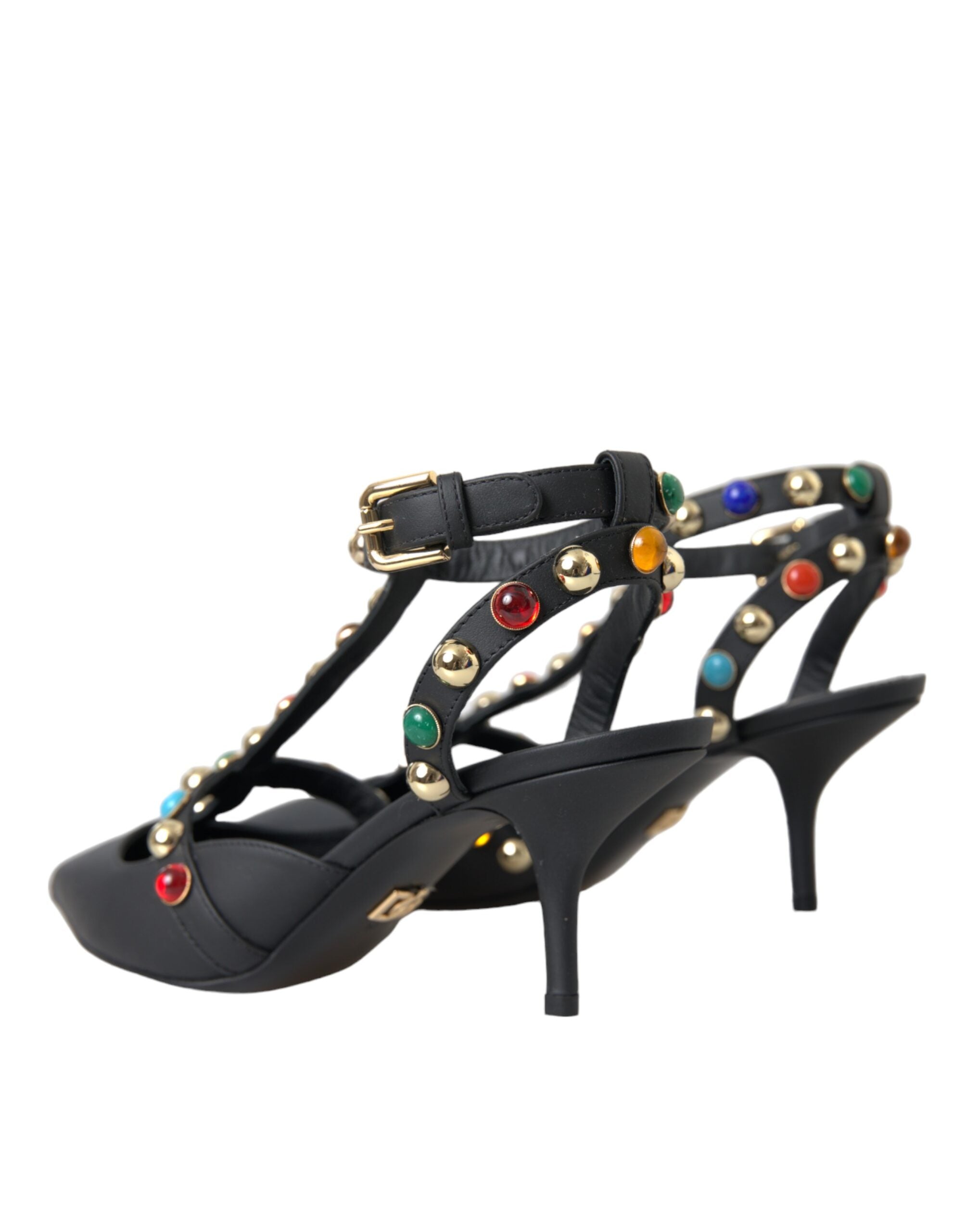 Sandale Dolce &amp; Gabbana din piele neagră cu toc decorativ