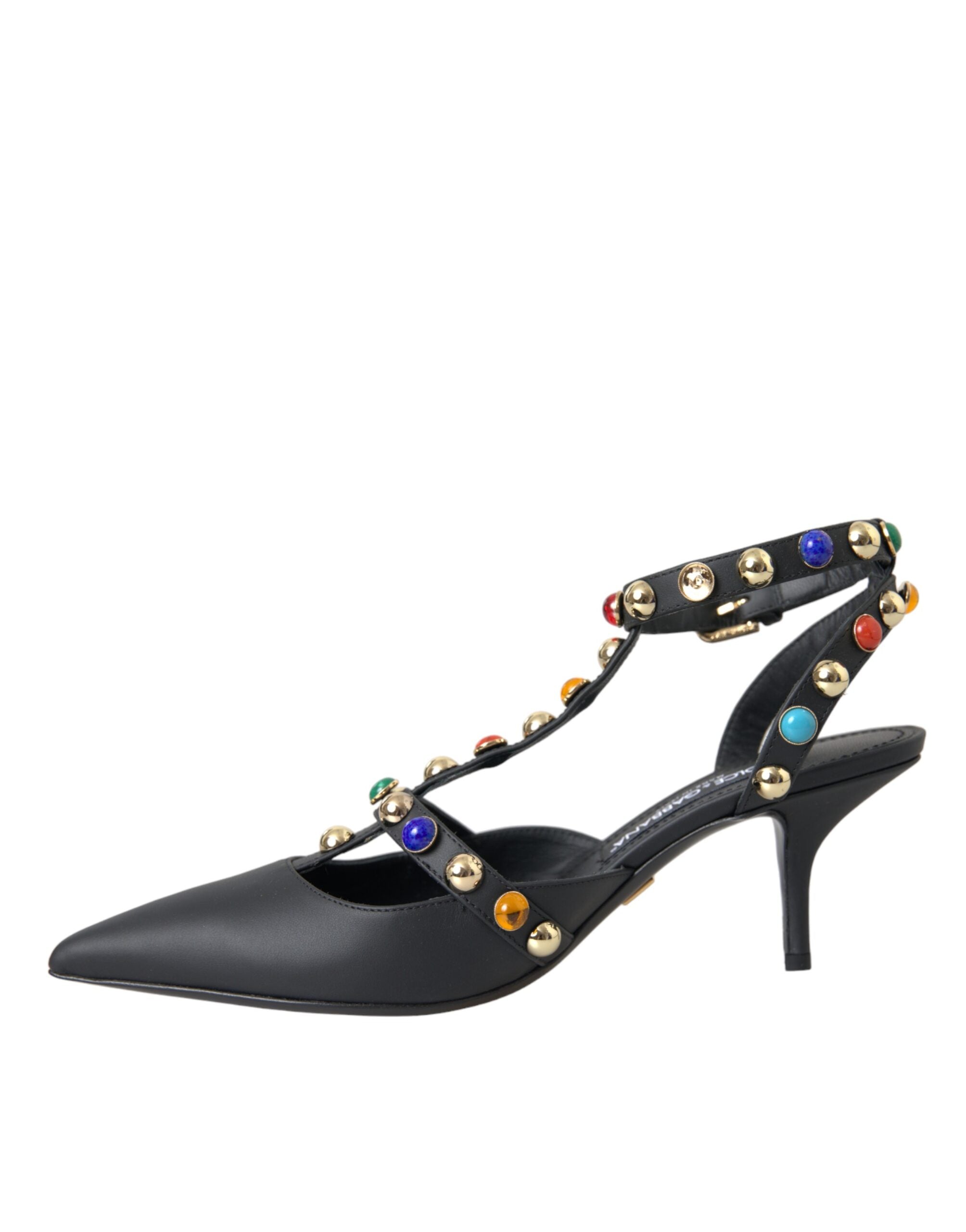 Sandale Dolce &amp; Gabbana din piele neagră cu toc decorativ