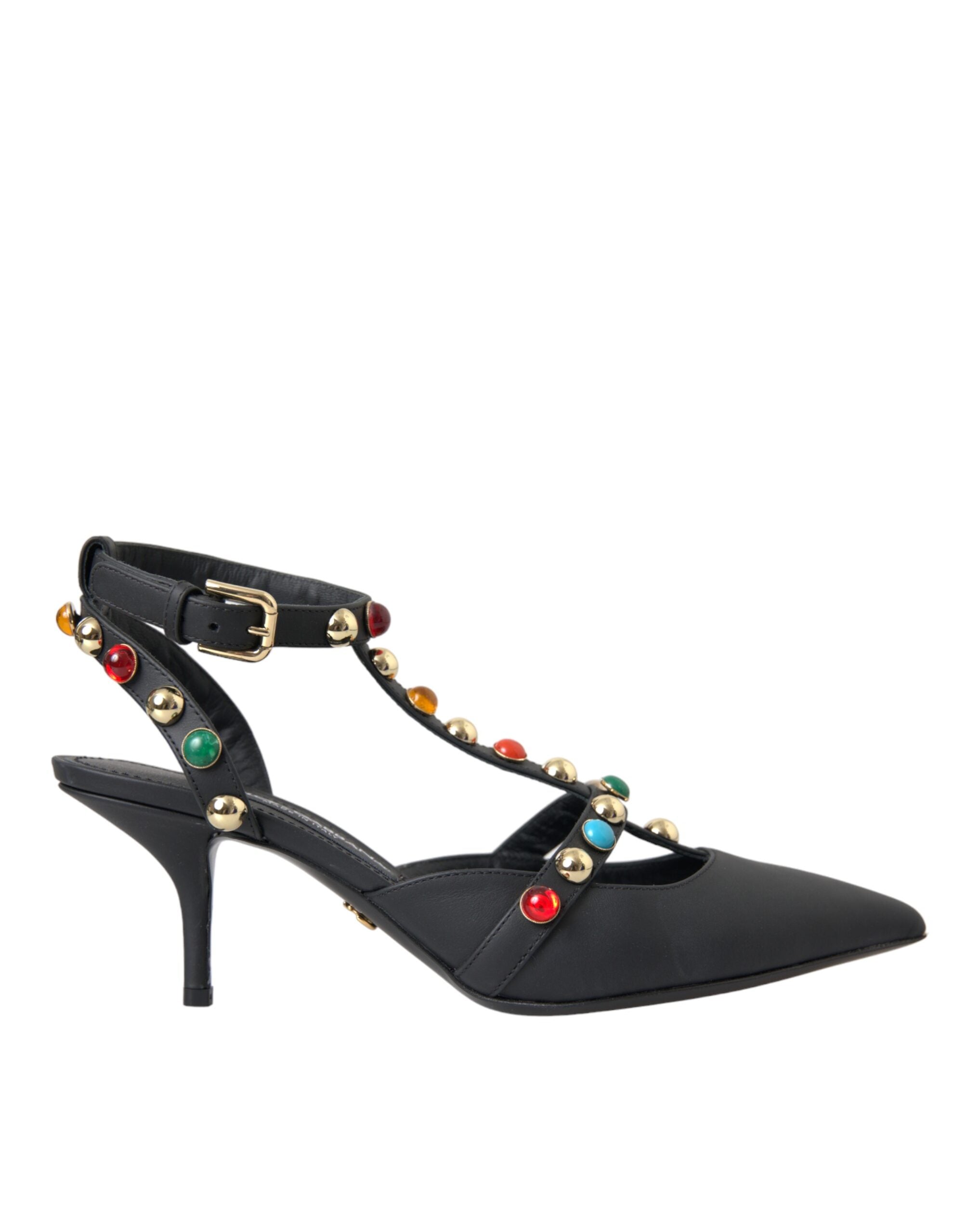 Dolce &amp; Gabbana – Sandalen mit Absatz und Verzierung aus schwarzem Leder