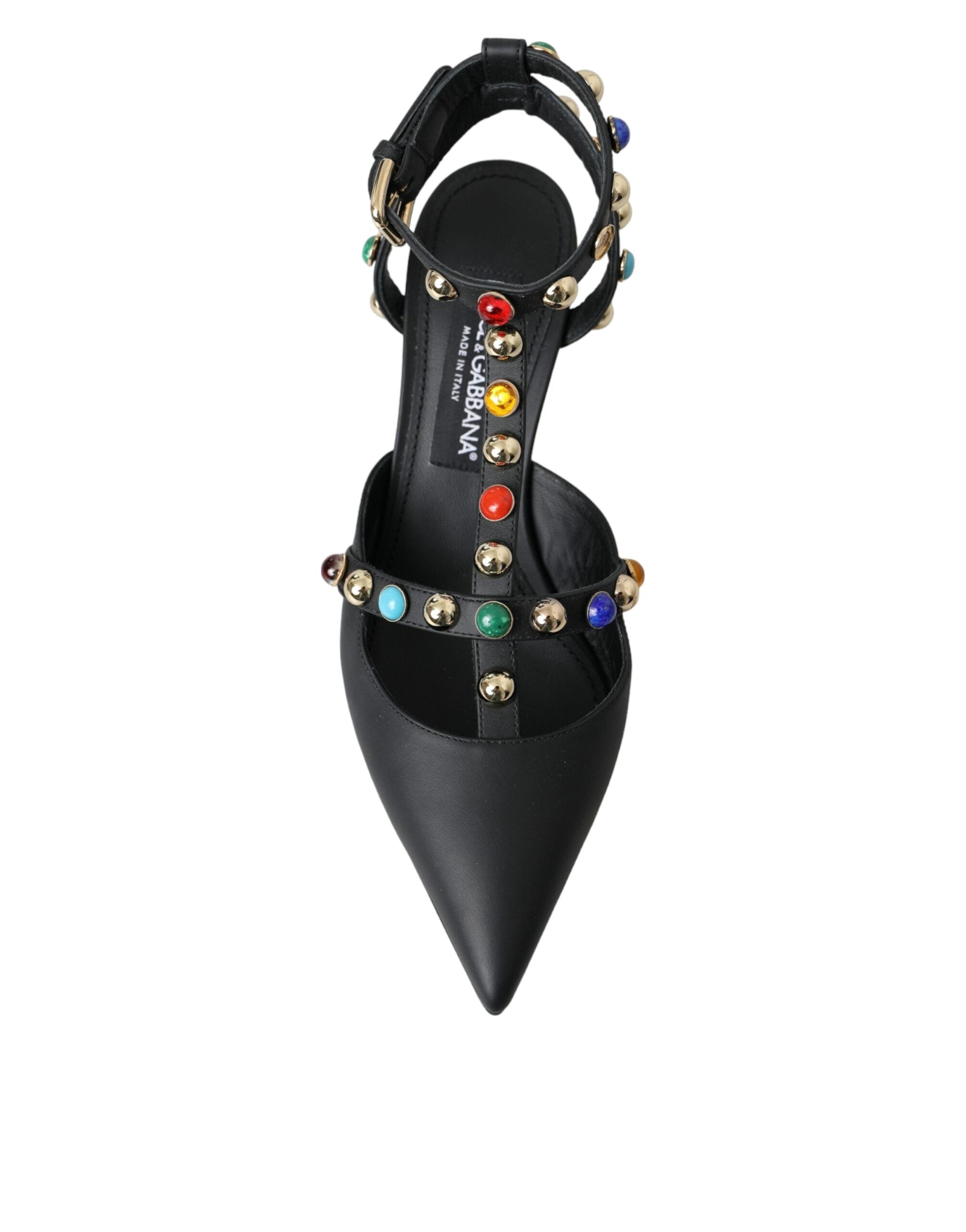 Sandale Dolce &amp; Gabbana din piele neagră cu toc decorativ