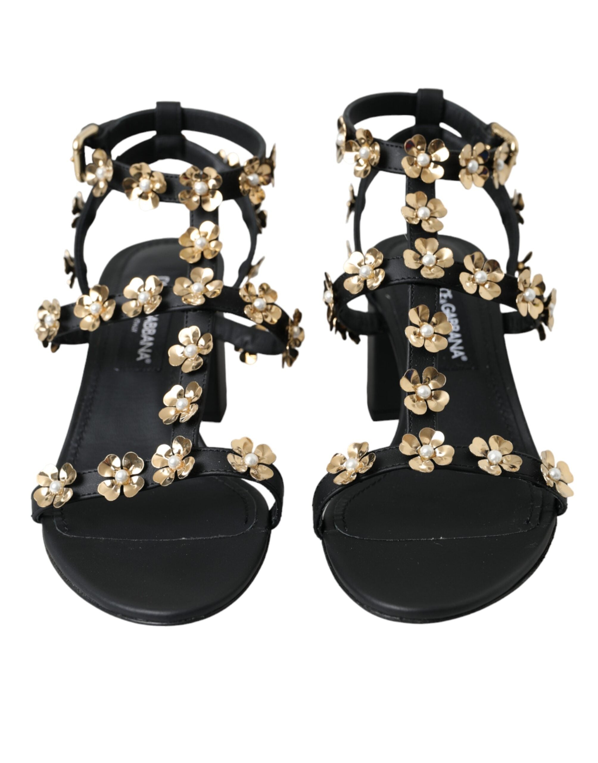 Dolce &amp; Gabbana – Sandalen aus schwarzem Leder mit verziertem Absatz