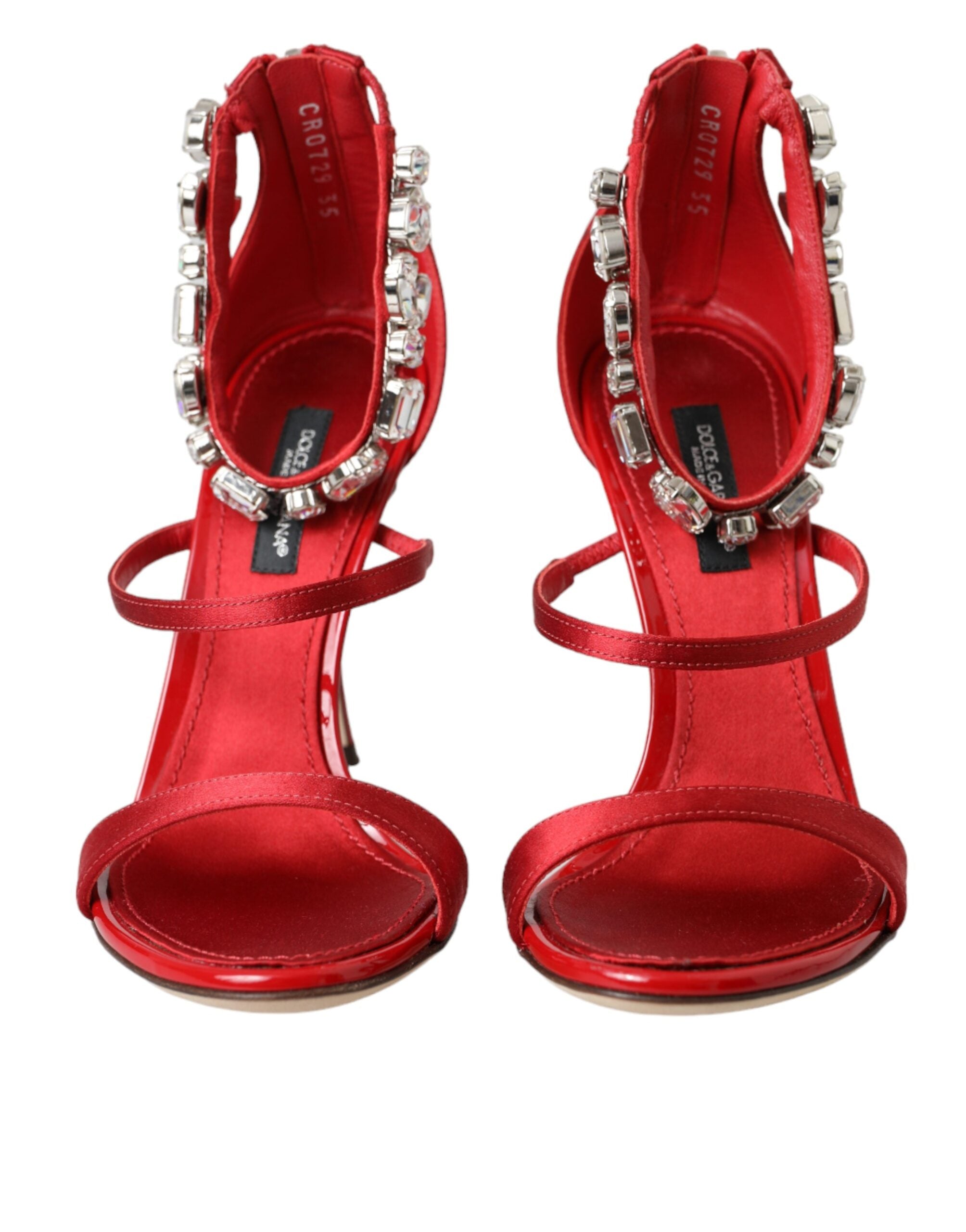 Dolce &amp; Gabbana Rote Keira Satin Kristalle Sandalen Heels Schuhe