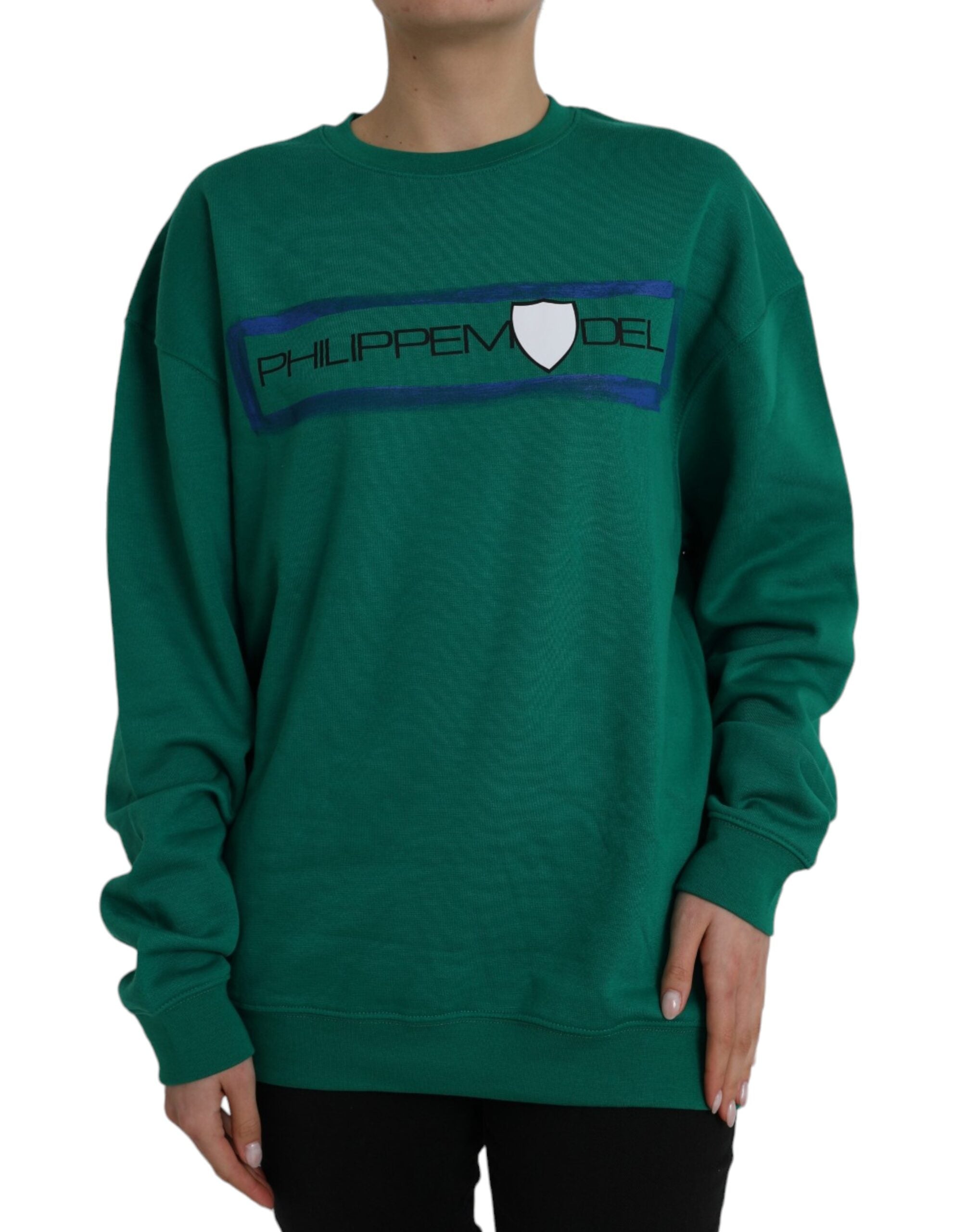 Philippe Model – Grüner Pullover mit Logo-Print aus Baumwolle mit langen Ärmeln