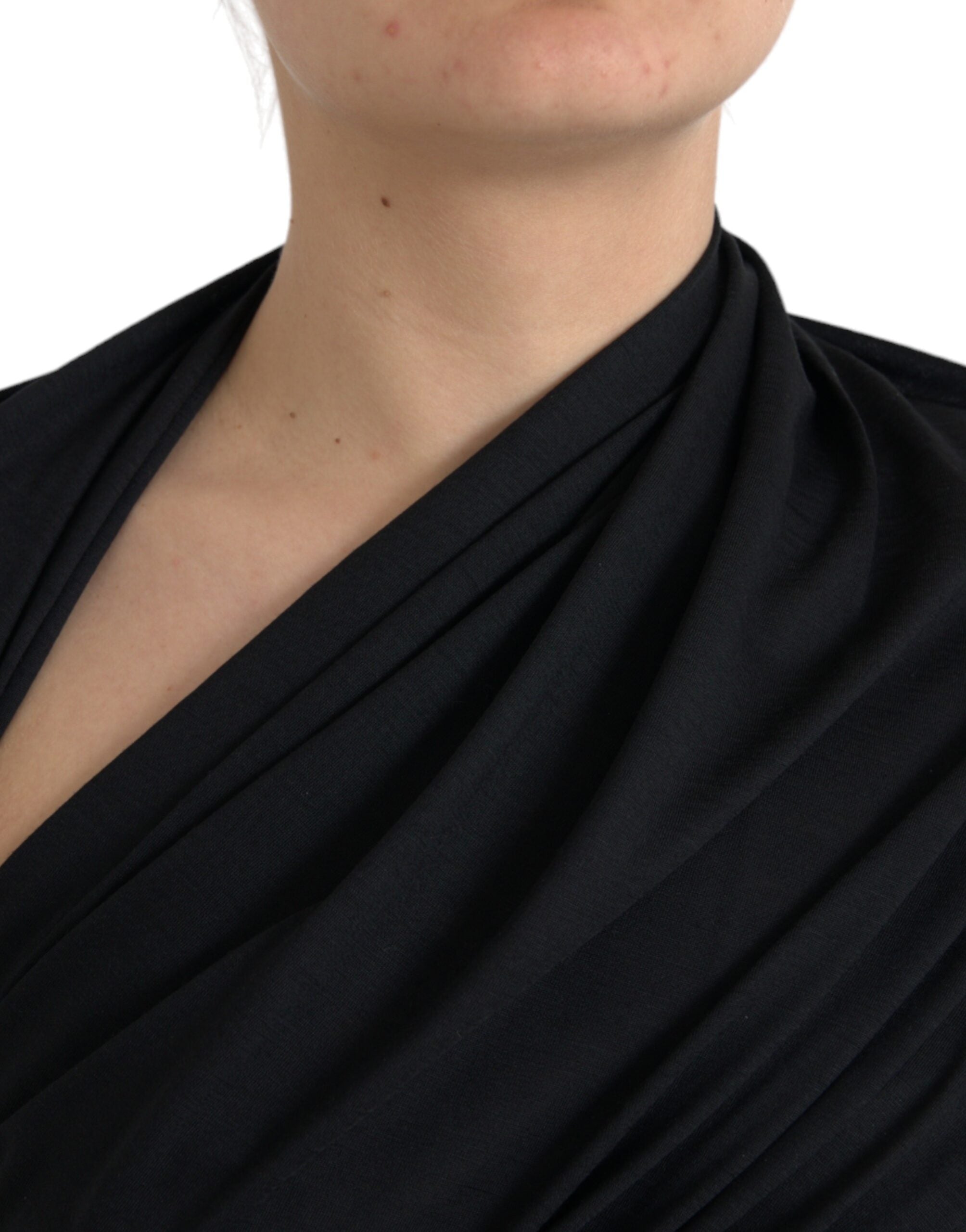 Bluză Dolce &amp; Gabbana neagră din lână cu decupaj asimetric și mânecă lungă