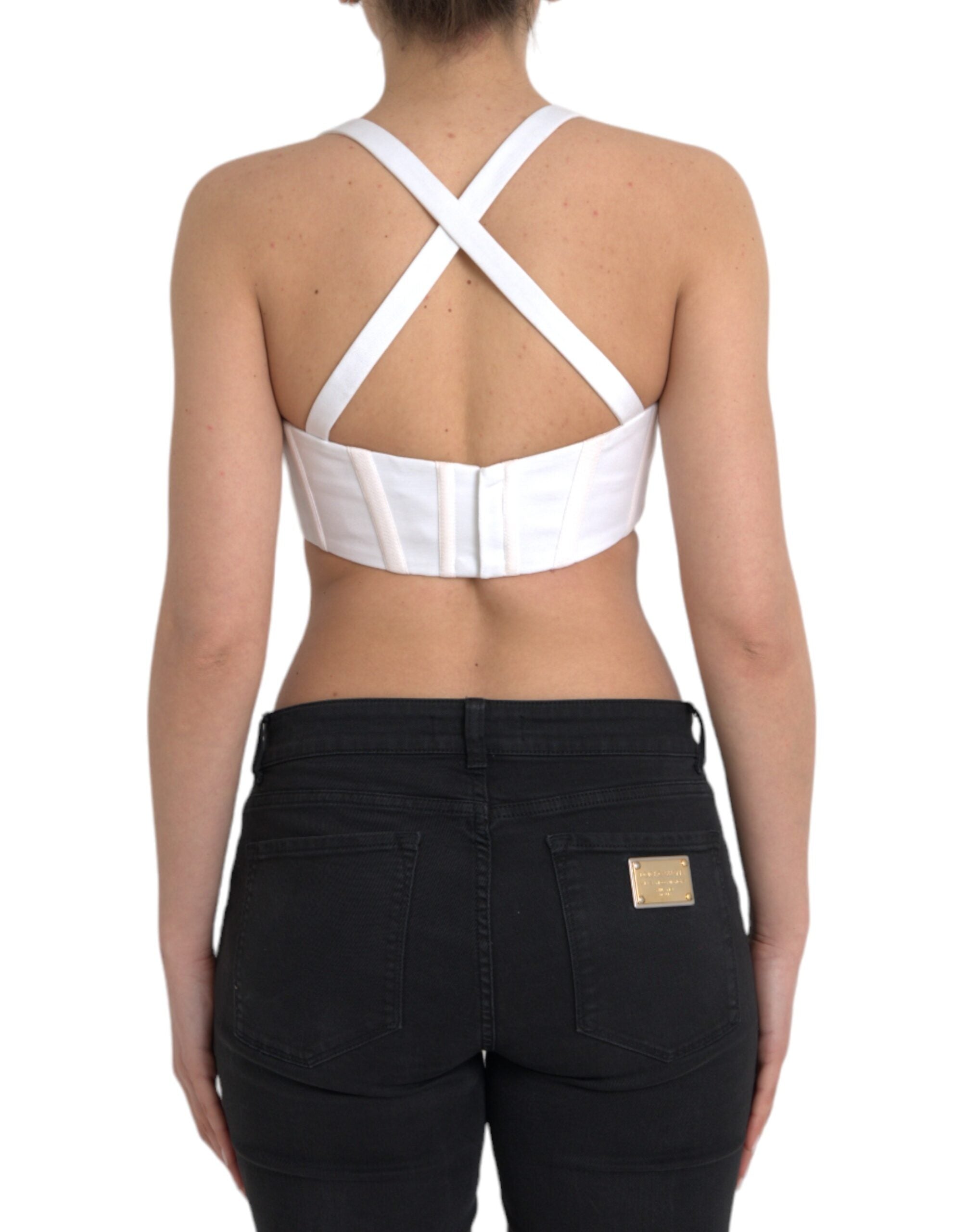 Top scurt fără mâneci Versace din viscoză albă, cu bustier