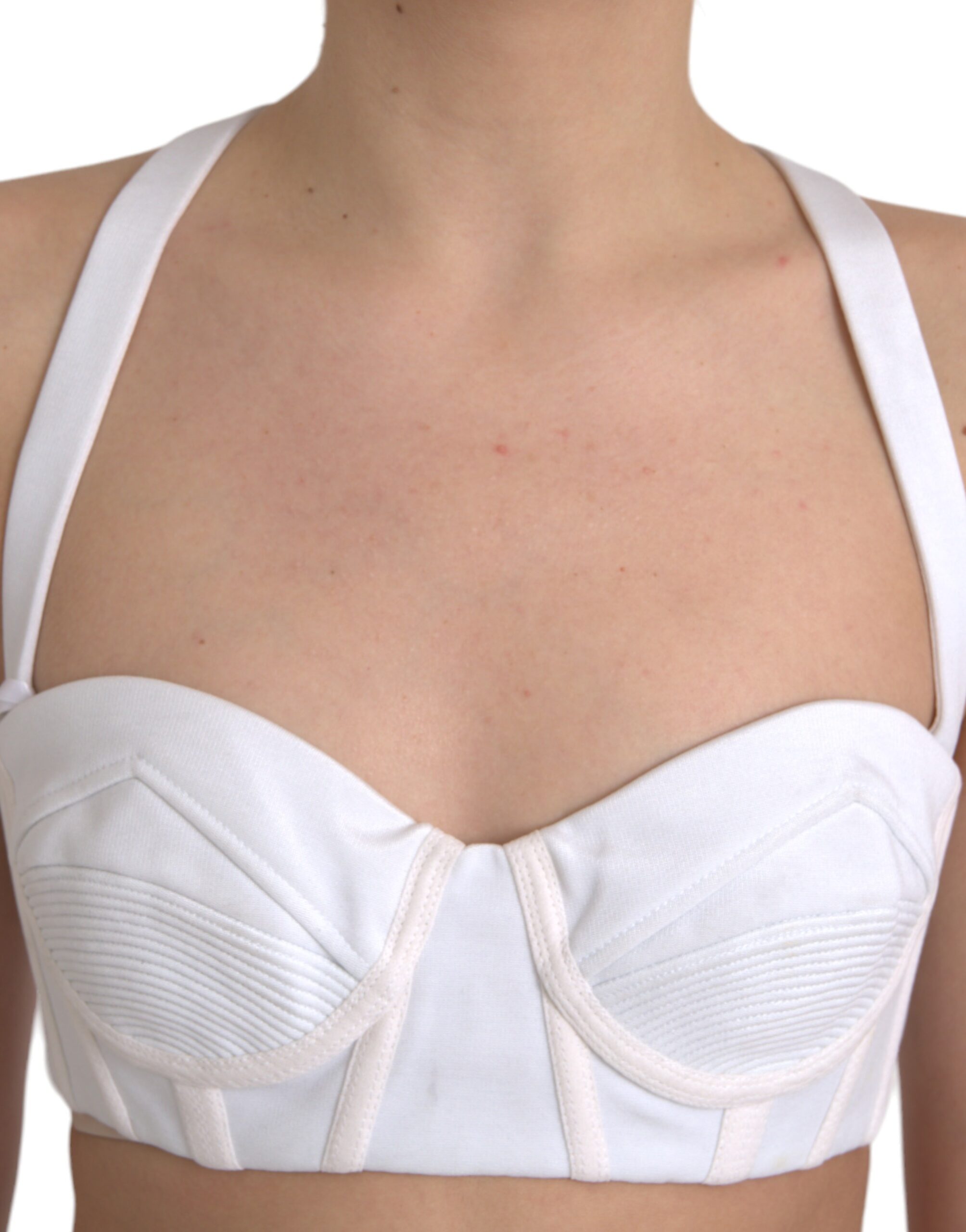 Top scurt fără mâneci Versace din viscoză albă, cu bustier