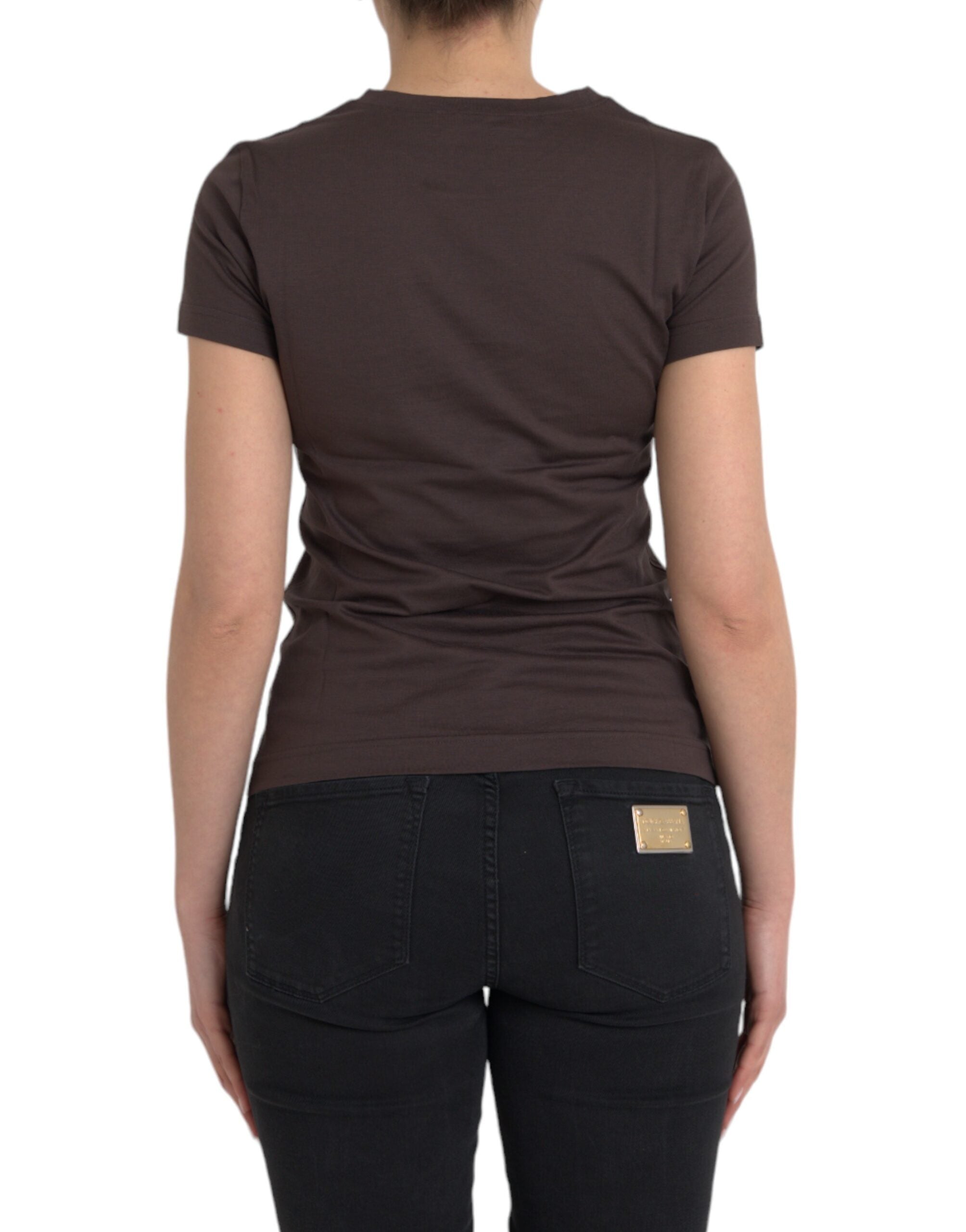 Tricou Dolce &amp; Gabbana maro cu guler rotund și imprimeu 2017