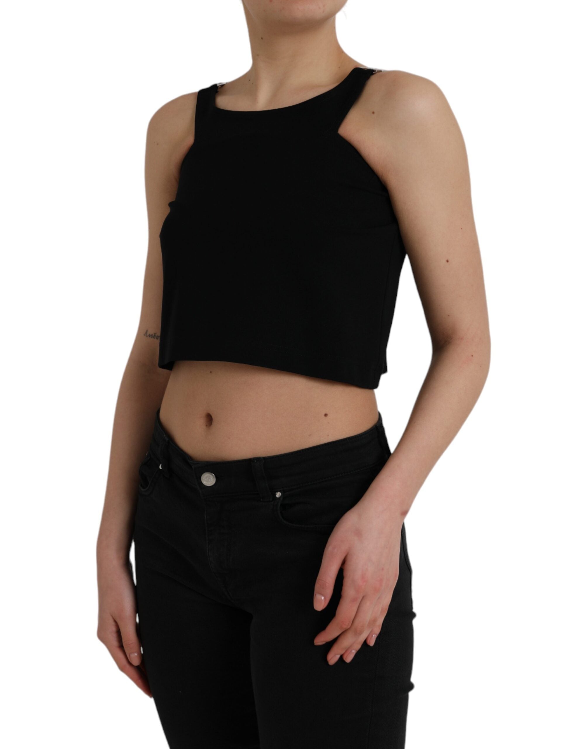 Dolce &amp; Gabbana – Schwarzes, ärmelloses, kurzes Tanktop mit Rundhalsausschnitt