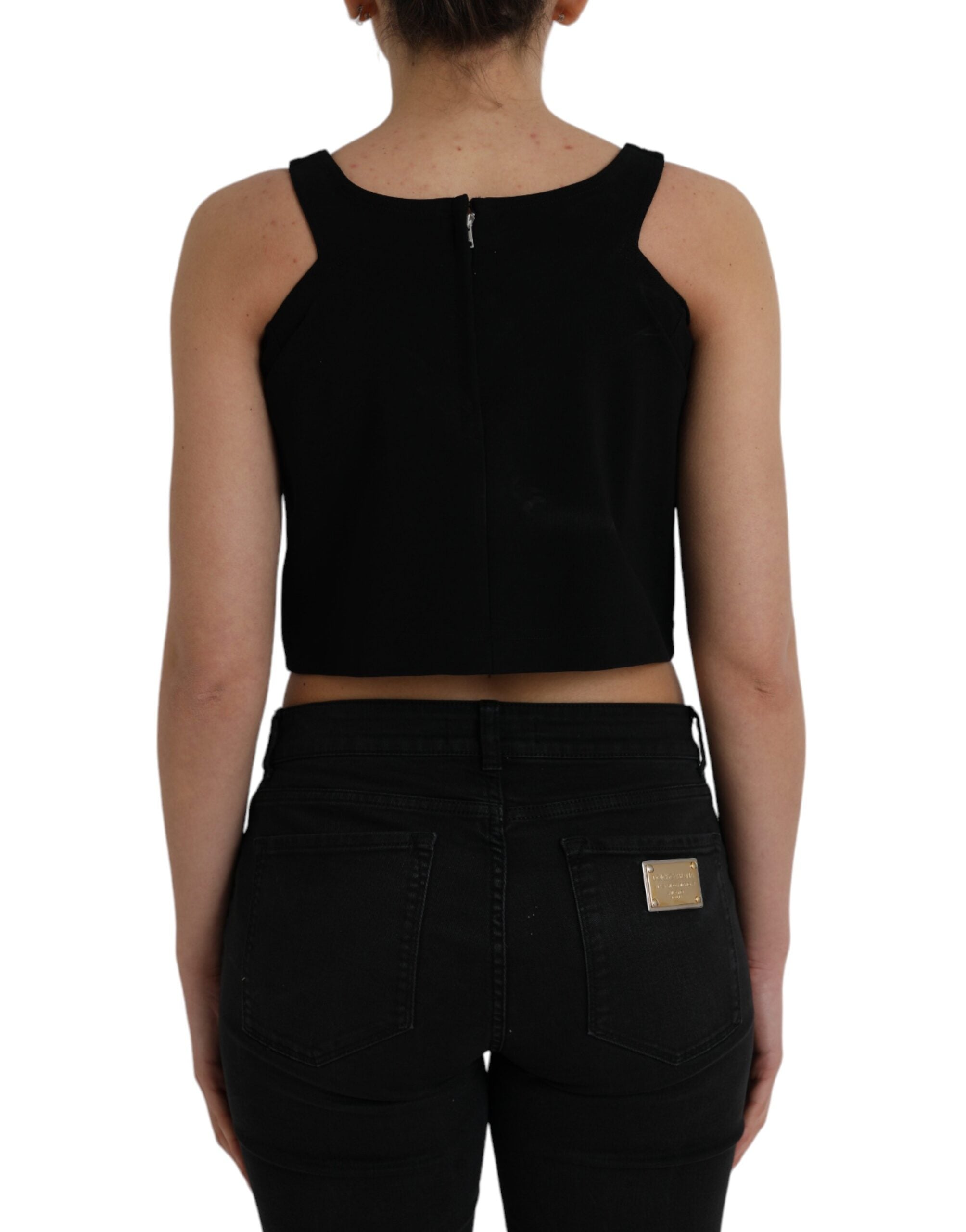 Maiou scurt cu guler rotund, fără mâneci, Dolce &amp; Gabbana, negru