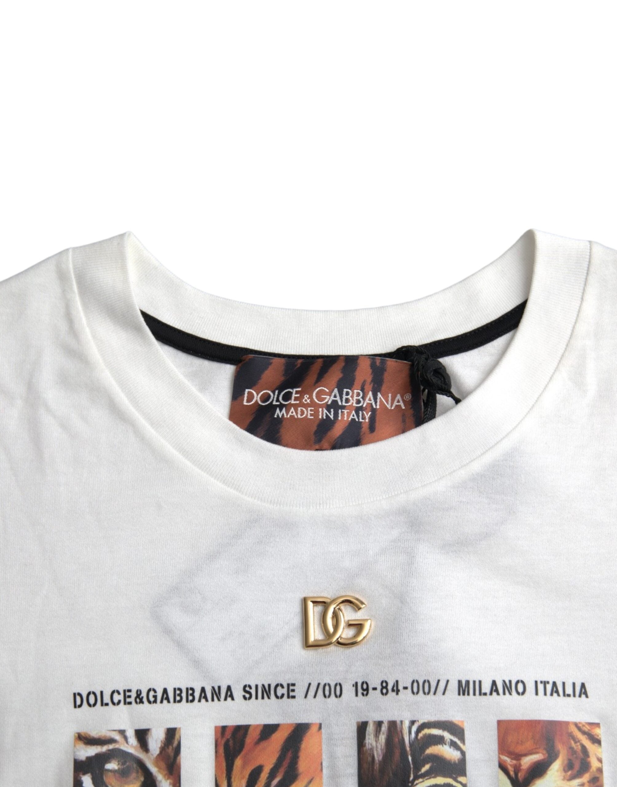 Dolce &amp; Gabbana – Weißes T-Shirt aus Baumwolle mit kurzen Ärmeln und Rundhalsausschnitt