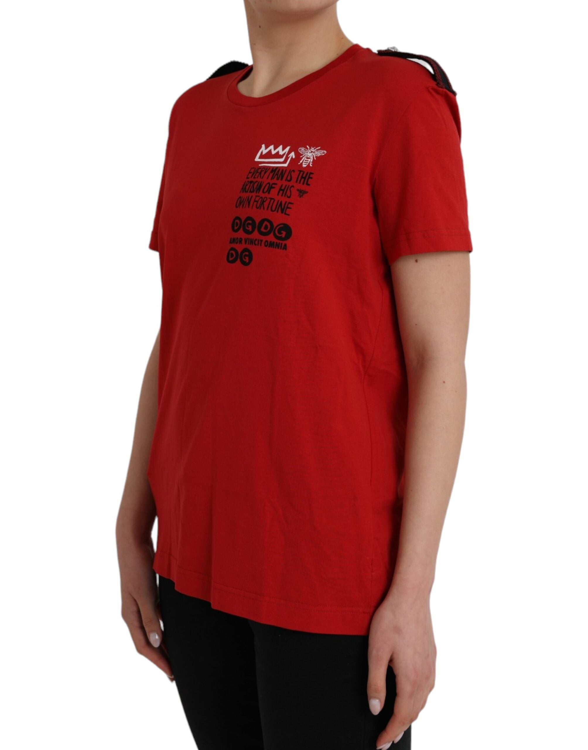 Dolce &amp; Gabbana – Rotes Baumwoll-T-Shirt mit Rundhalsausschnitt und grafischem Print