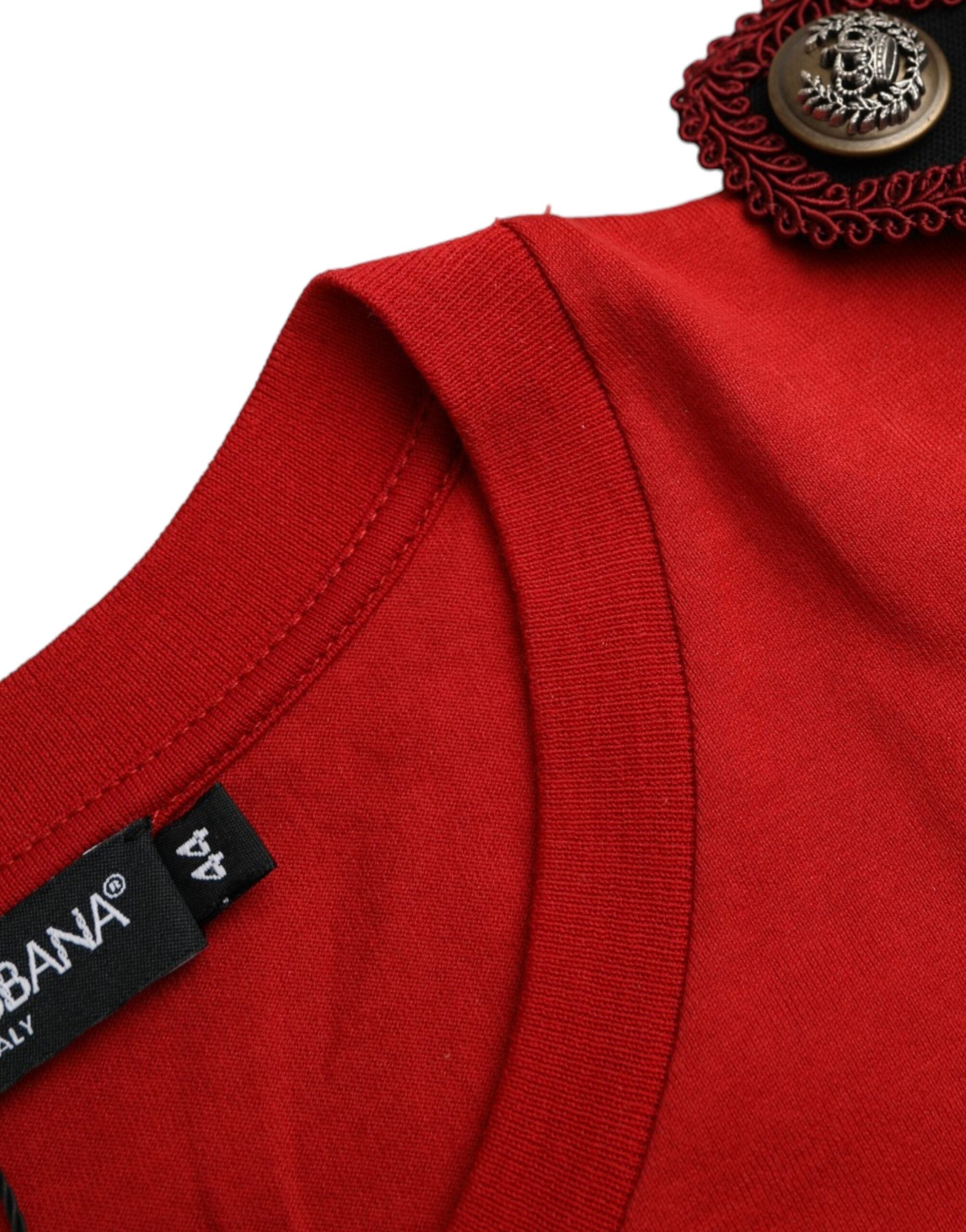 Tricou Dolce &amp; Gabbana roșu din bumbac cu imprimeu grafic și guler rotund