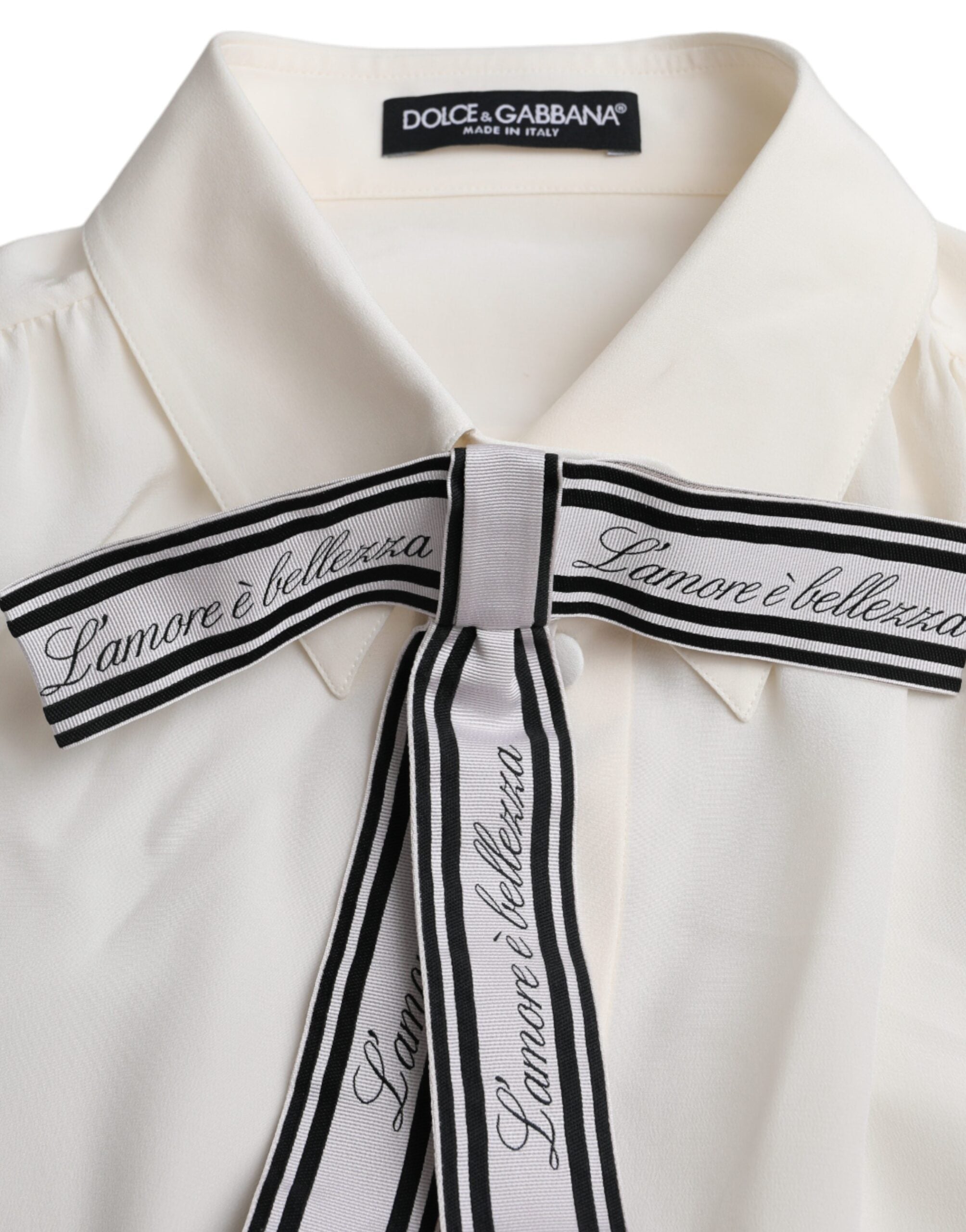 Dolce &amp; Gabbana – Langärmliges Blusentop mit Knopfleiste in Off-White