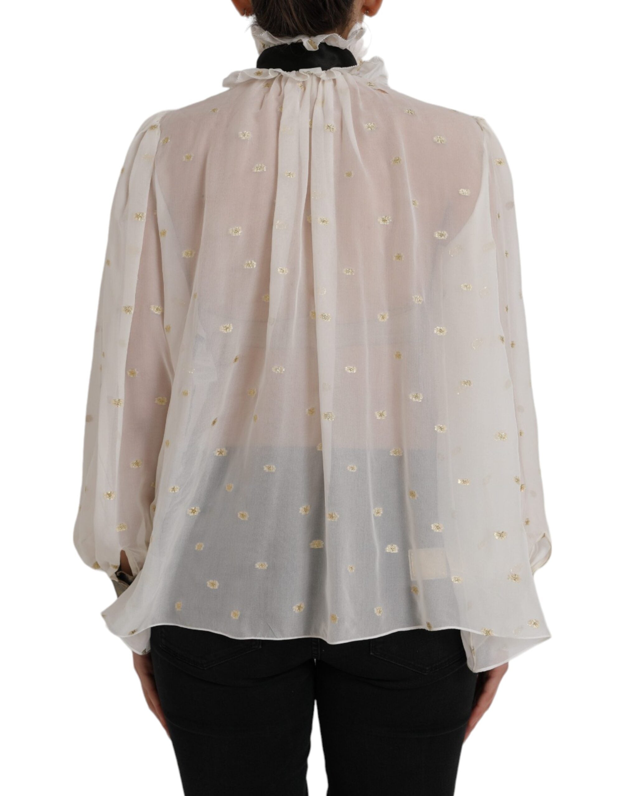 Dolce &amp; Gabbana Blusentop aus Seidenmischung mit Ascot-Kragen in Off-White