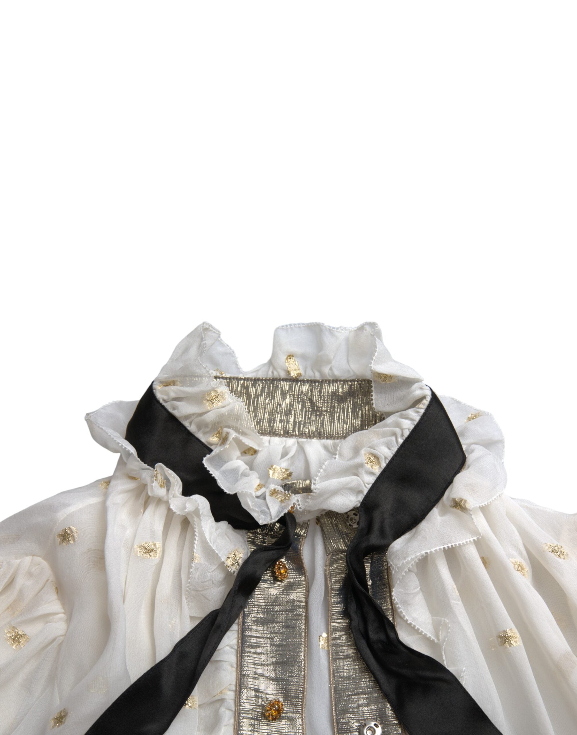 Dolce &amp; Gabbana Blusentop aus Seidenmischung mit Ascot-Kragen in Off-White