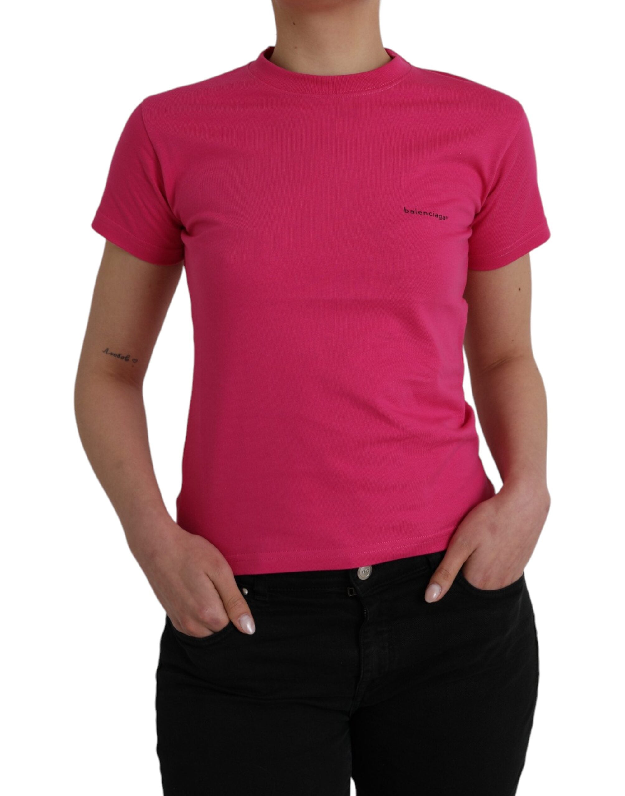Balenciaga – Rosafarbenes T-Shirt aus Baumwolle mit Rundhalsausschnitt und kurzen Ärmeln