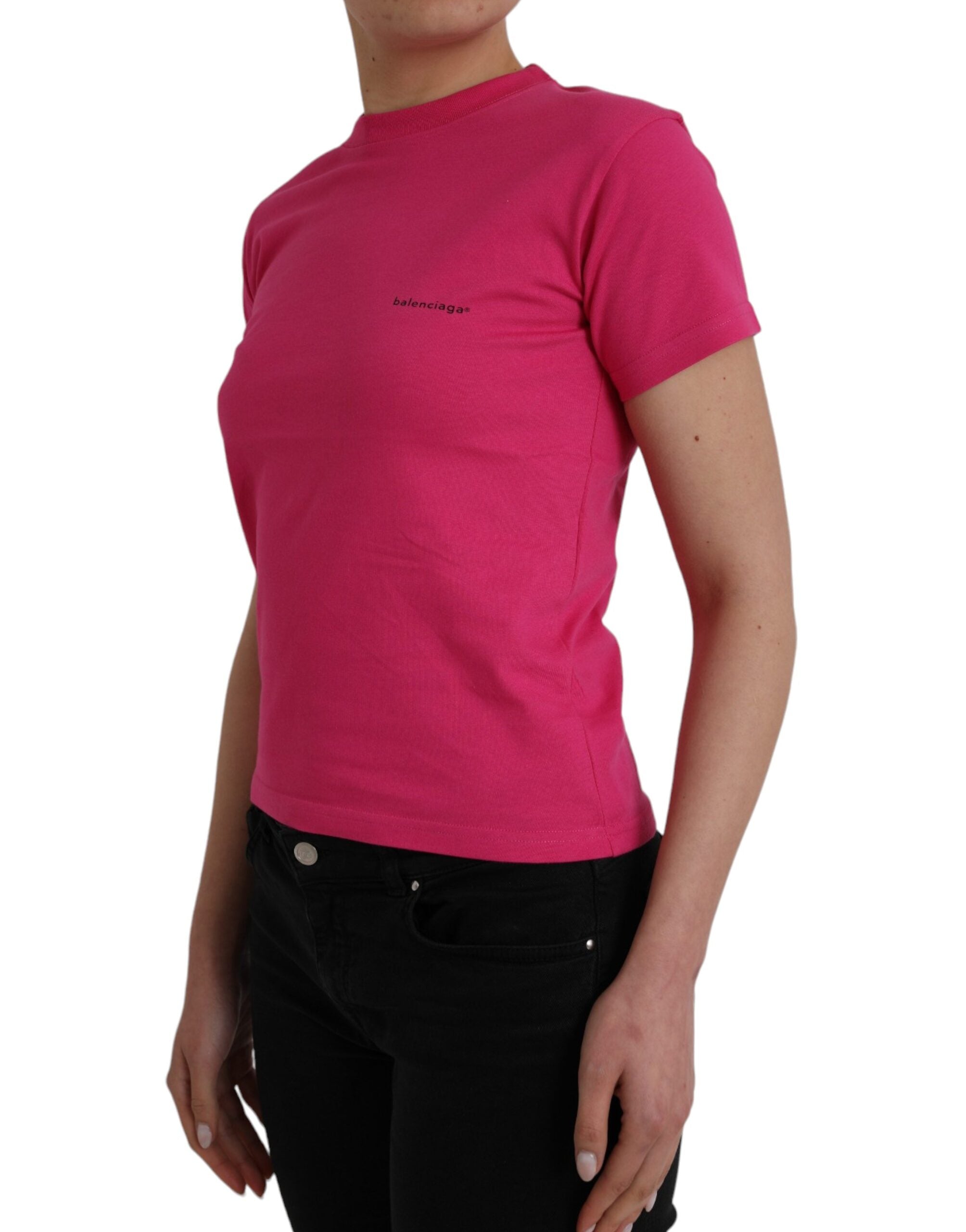 Balenciaga – Rosafarbenes T-Shirt aus Baumwolle mit Rundhalsausschnitt und kurzen Ärmeln