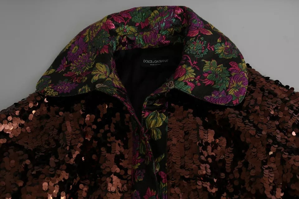 Dolce &amp; Gabbana – Langer Mantel mit mehrfarbigen Pailletten und Jaquard-Jacke