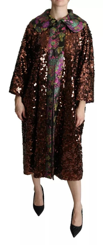 Dolce &amp; Gabbana – Langer Mantel mit mehrfarbigen Pailletten und Jaquard-Jacke