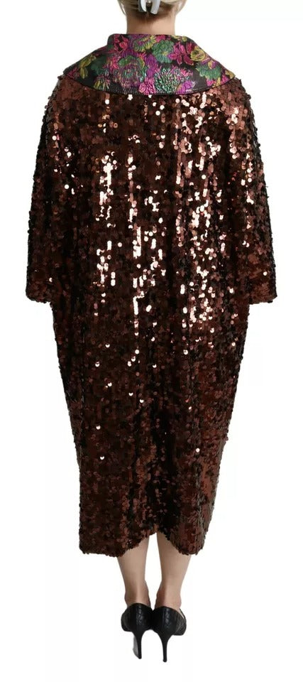 Dolce &amp; Gabbana – Langer Mantel mit mehrfarbigen Pailletten und Jaquard-Jacke