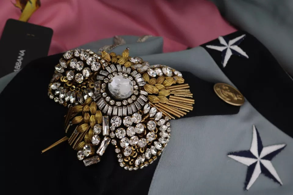 Jachetă Dolce &amp; Gabbana din bumbac cu nasturi albaștri și cristale