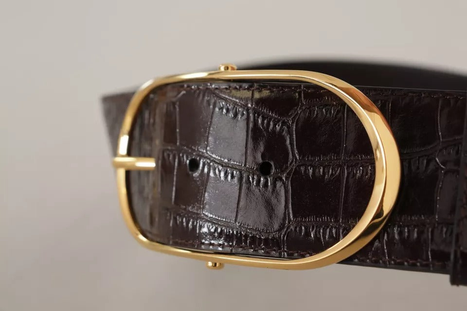 Curea Dolce &amp; Gabbana din piele maro cu model crocodil și cataramă ovală aurie