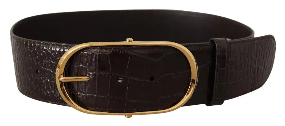Curea Dolce &amp; Gabbana din piele maro cu model crocodil și cataramă ovală aurie