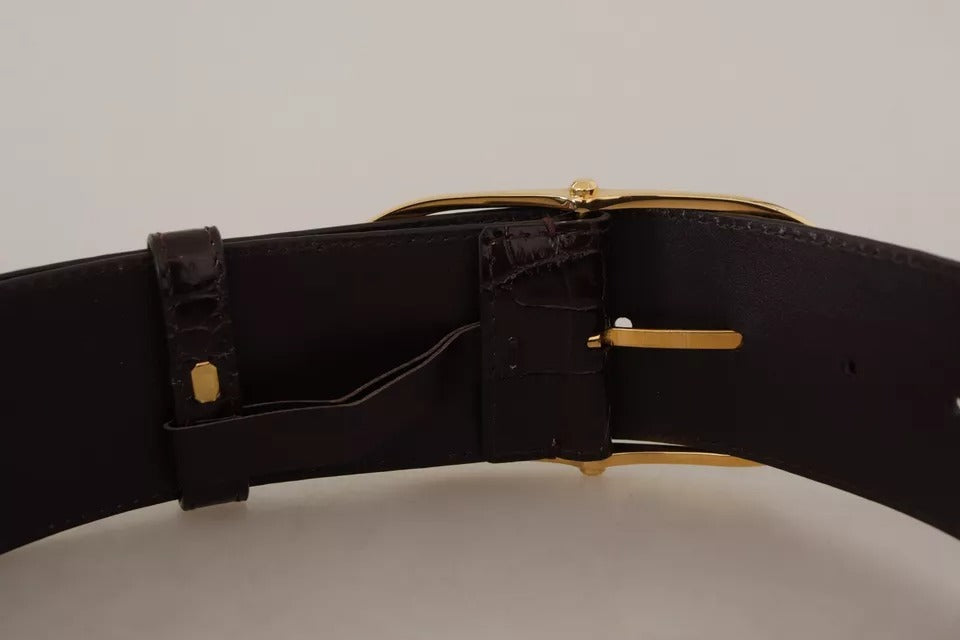 Curea Dolce &amp; Gabbana din piele maro cu model crocodil și cataramă ovală aurie