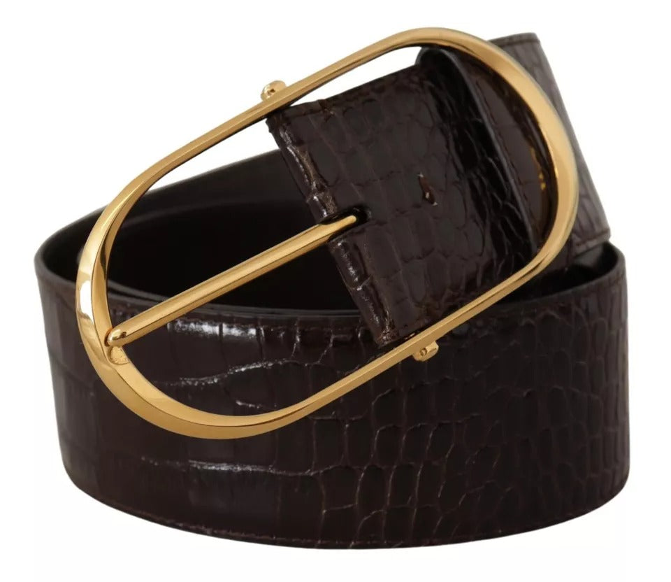 Curea Dolce &amp; Gabbana din piele maro cu model crocodil și cataramă ovală aurie