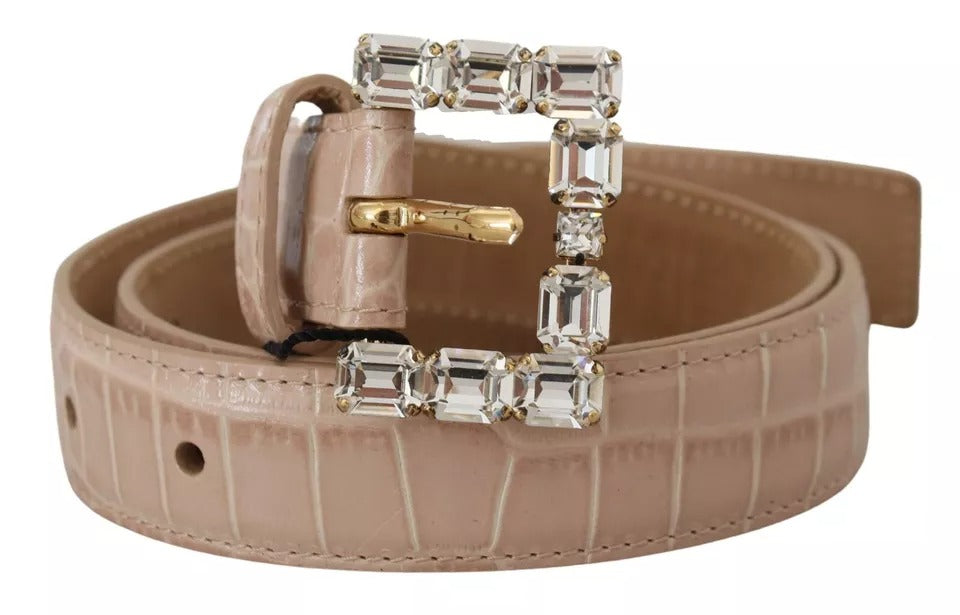 Curea de damă Dolce &amp; Gabbana din piele bej cu cataramă cu cristale
