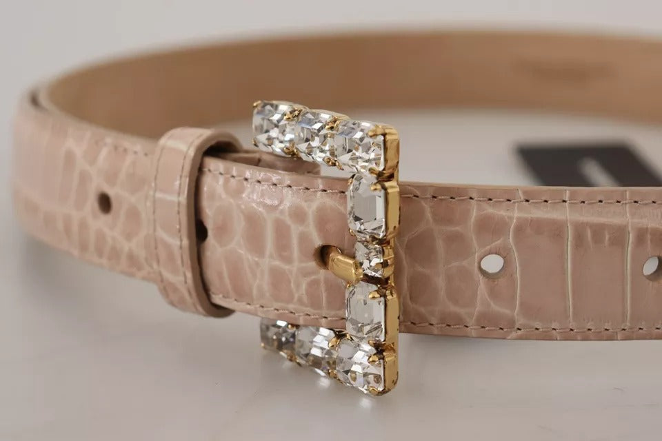 Curea de damă Dolce &amp; Gabbana din piele bej cu cataramă cu cristale