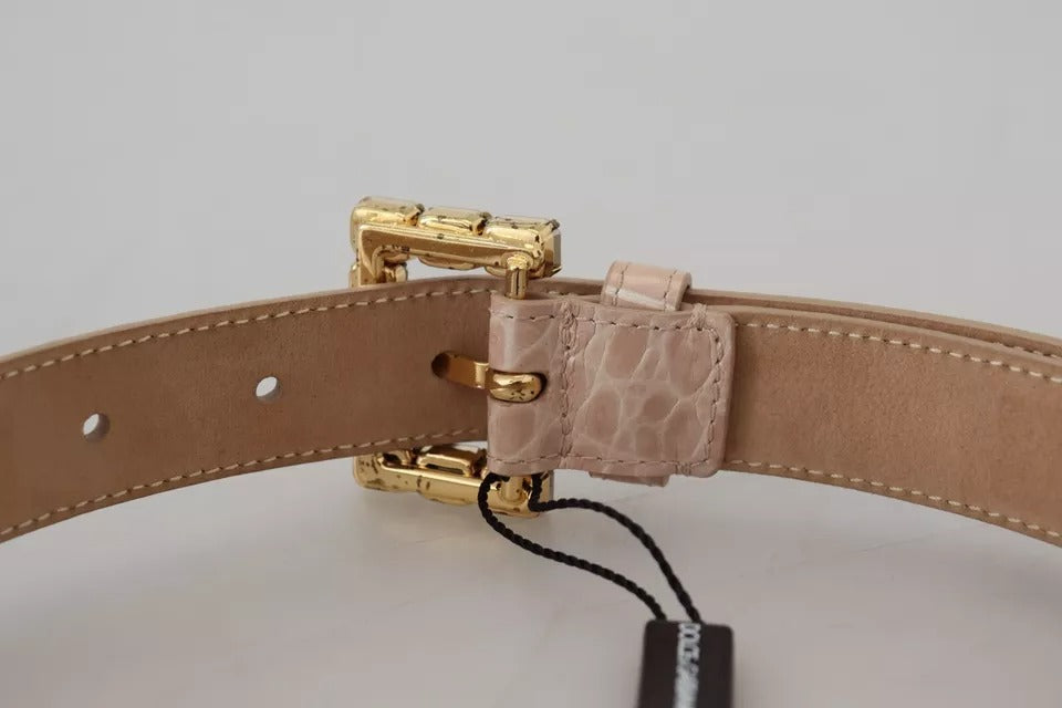 Curea de damă Dolce &amp; Gabbana din piele bej cu cataramă cu cristale