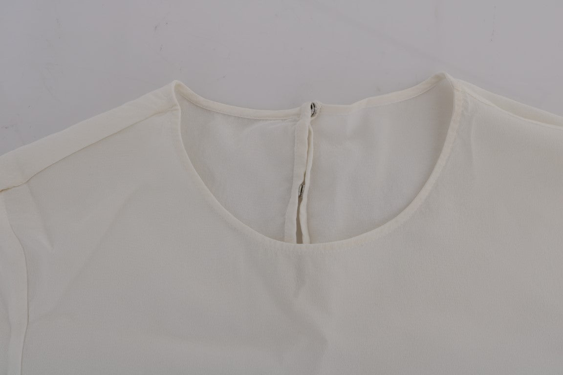 Dolce &amp; Gabbana – Weiße Seidenbluse mit Pailletten „Italia Is Love“