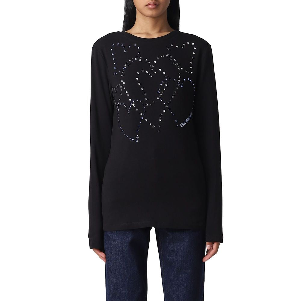 Love Moschino – Baumwoll-T-Shirt mit Strass-Herzen