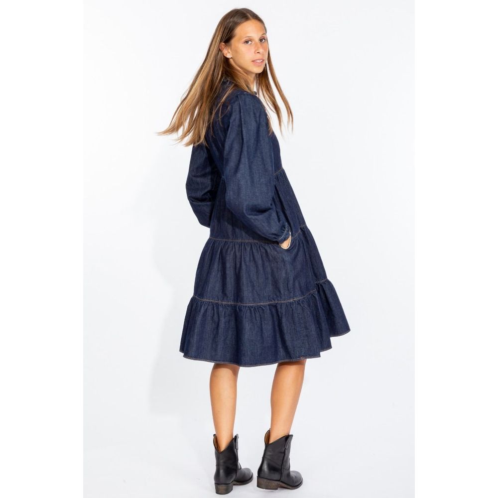 Rochie elegantă evazată din denim albastru închis Love Moschino