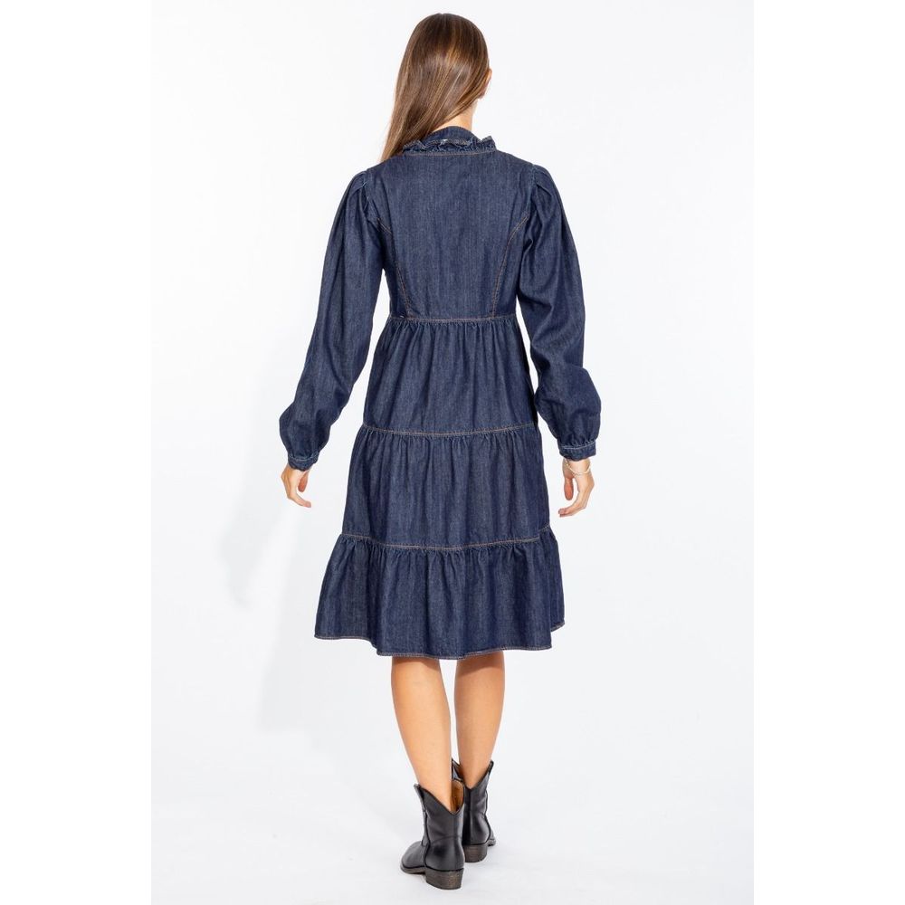 Rochie elegantă evazată din denim albastru închis Love Moschino