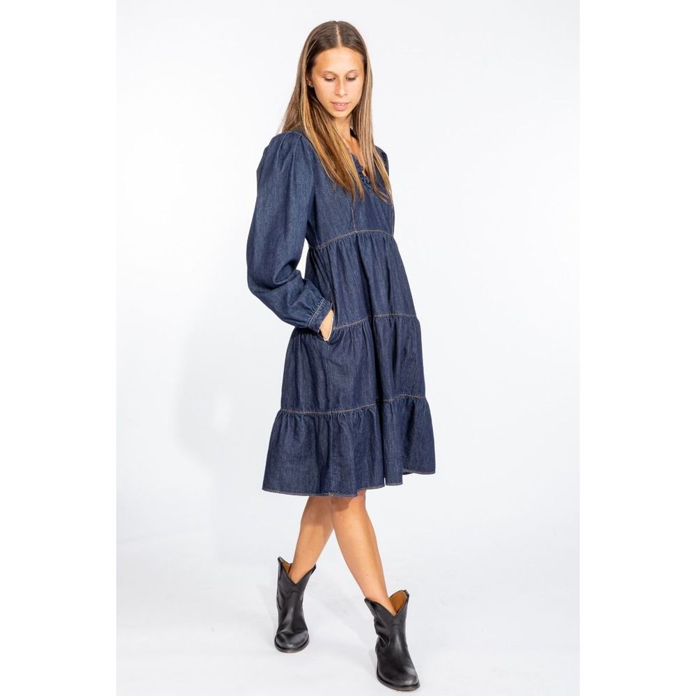 Rochie elegantă evazată din denim albastru închis Love Moschino
