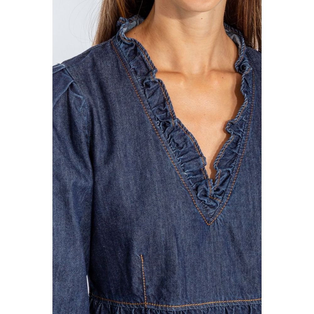 Rochie elegantă evazată din denim albastru închis Love Moschino