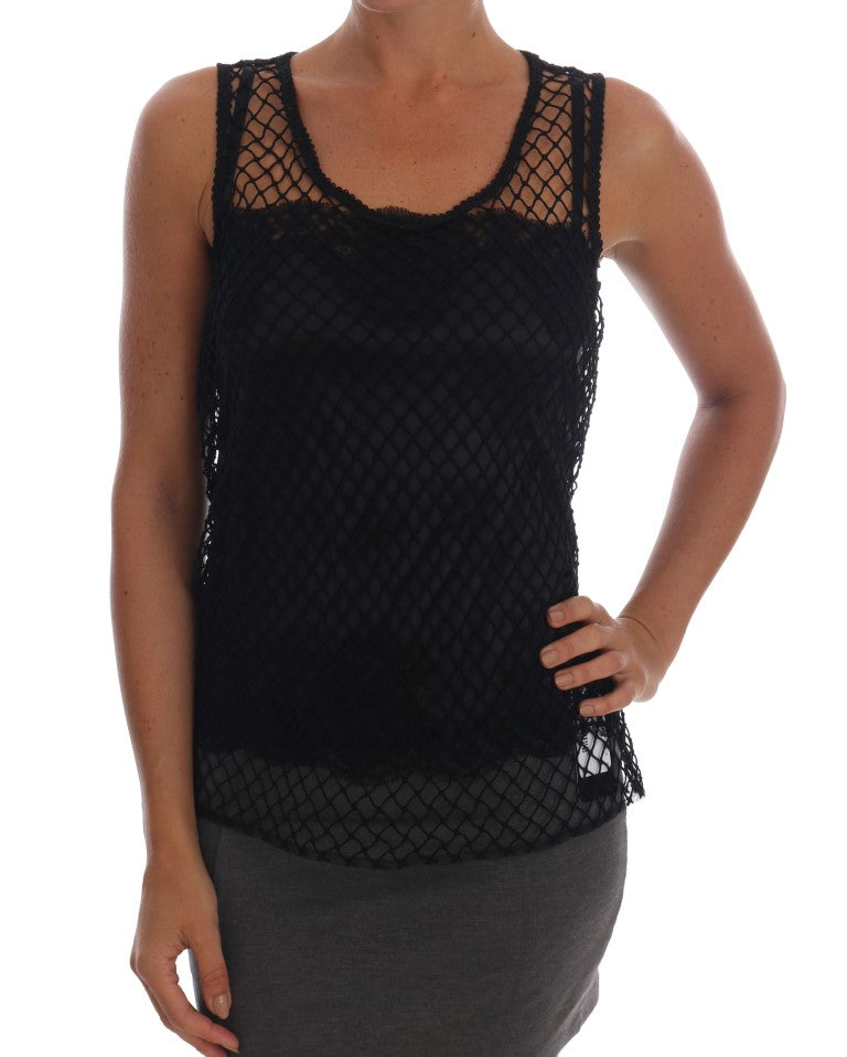 Dolce &amp; Gabbana Elegante ärmellose Camisole-Bluse aus schwarzer Spitze