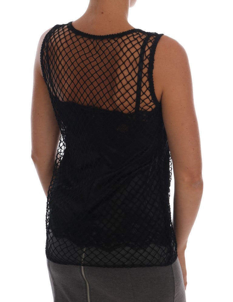 Dolce &amp; Gabbana Elegante ärmellose Camisole-Bluse aus schwarzer Spitze
