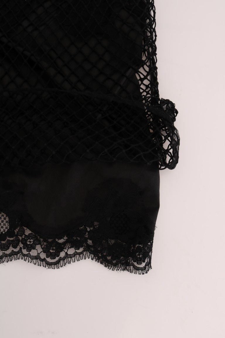 Dolce &amp; Gabbana Elegante ärmellose Camisole-Bluse aus schwarzer Spitze