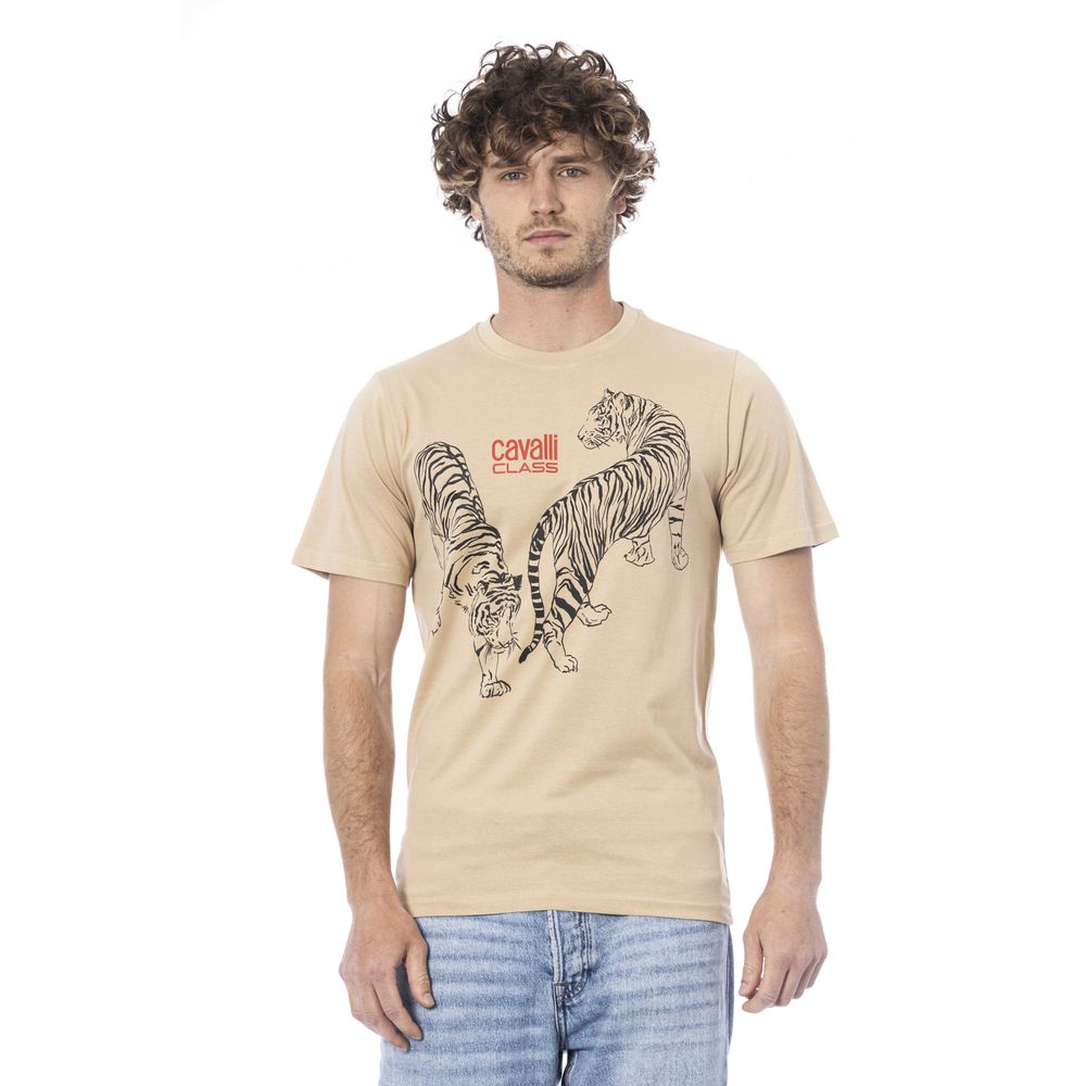 Tricou bărbătesc Cavalli Class bej din bumbac