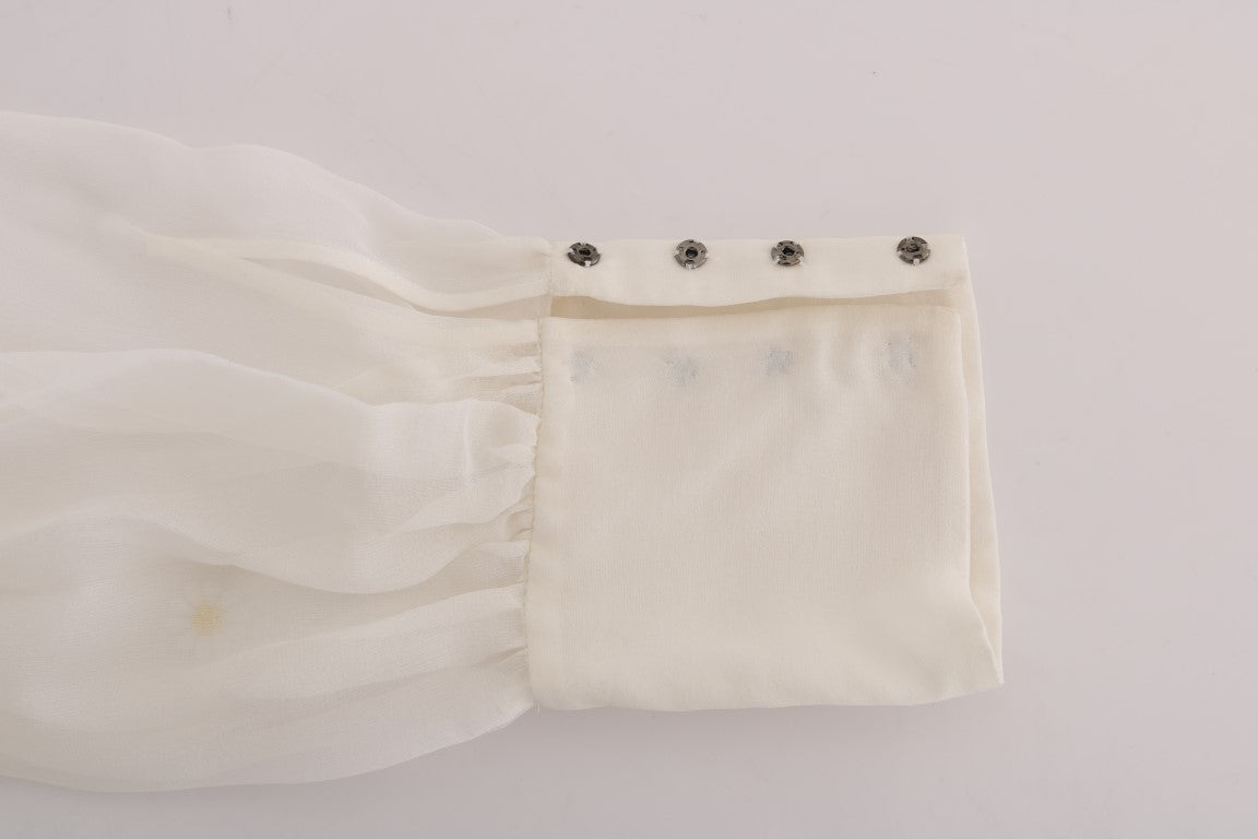 Dolce &amp; Gabbana Elegante weiße Seidenbluse mit Gänseblümchenmuster