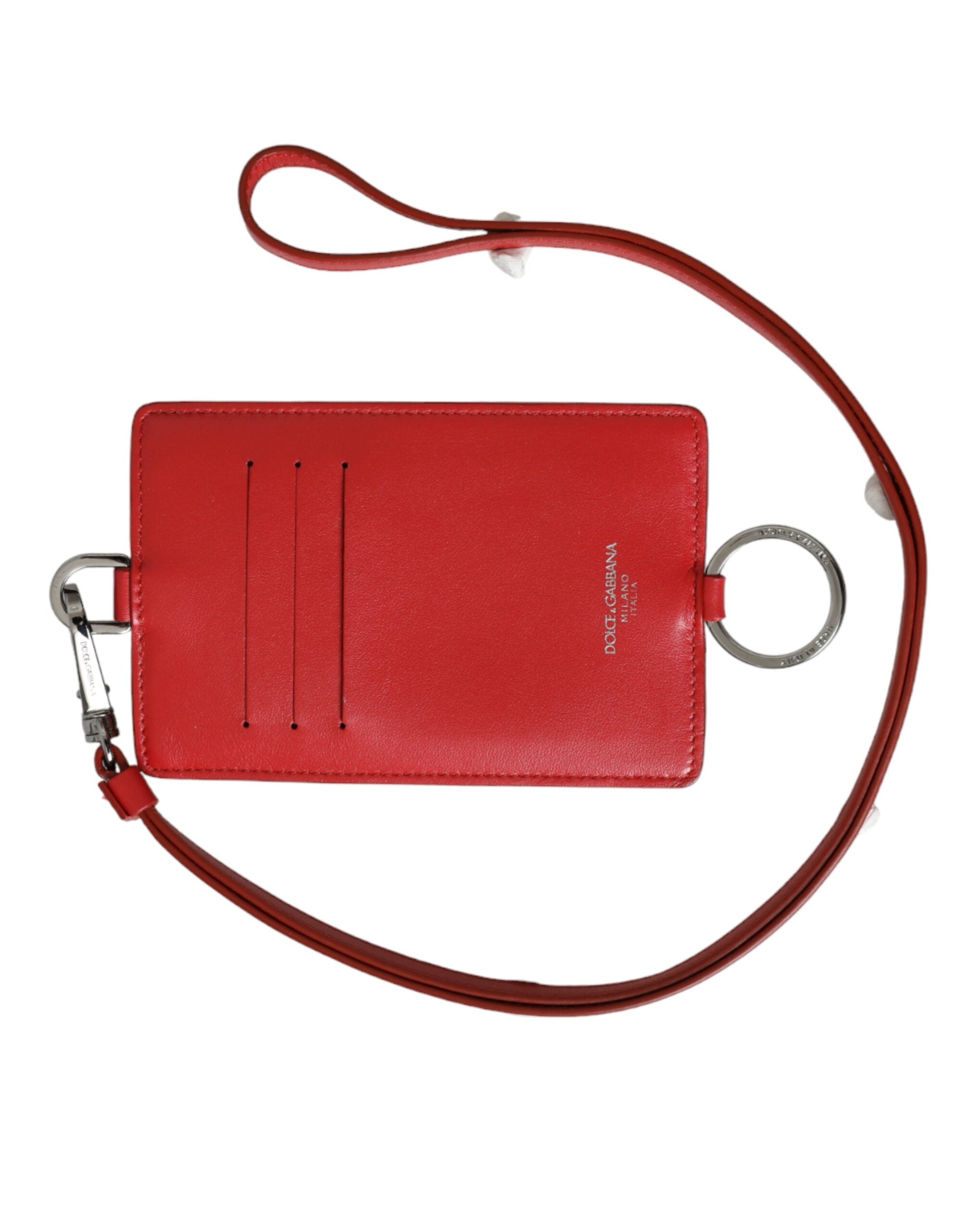 Dolce &amp; Gabbana – Kartenetui mit Logo und Lanyard aus rotem Kalbsleder