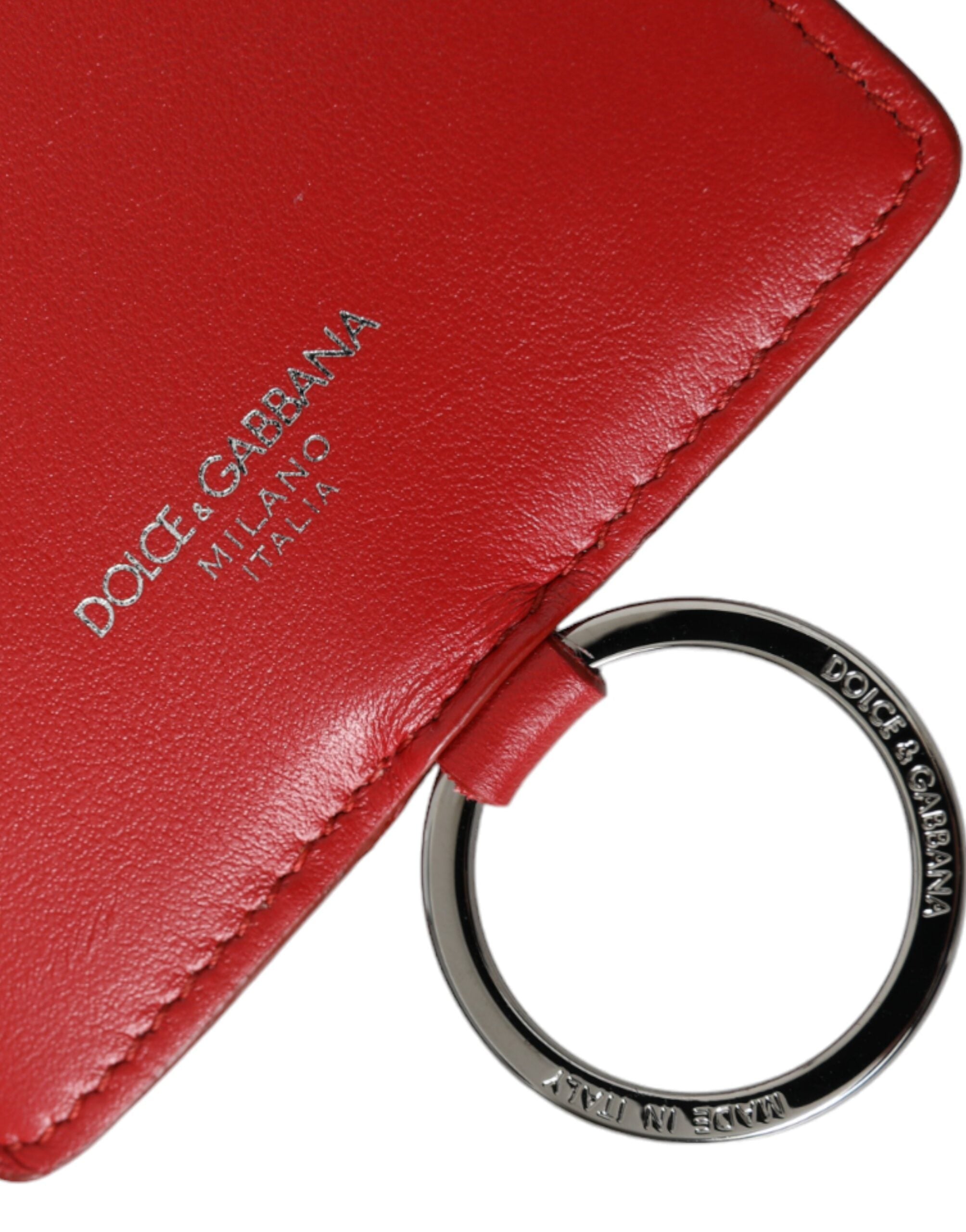 Portofel Dolce &amp; Gabbana roșu din piele de vițel cu șnur și logo pentru carduri