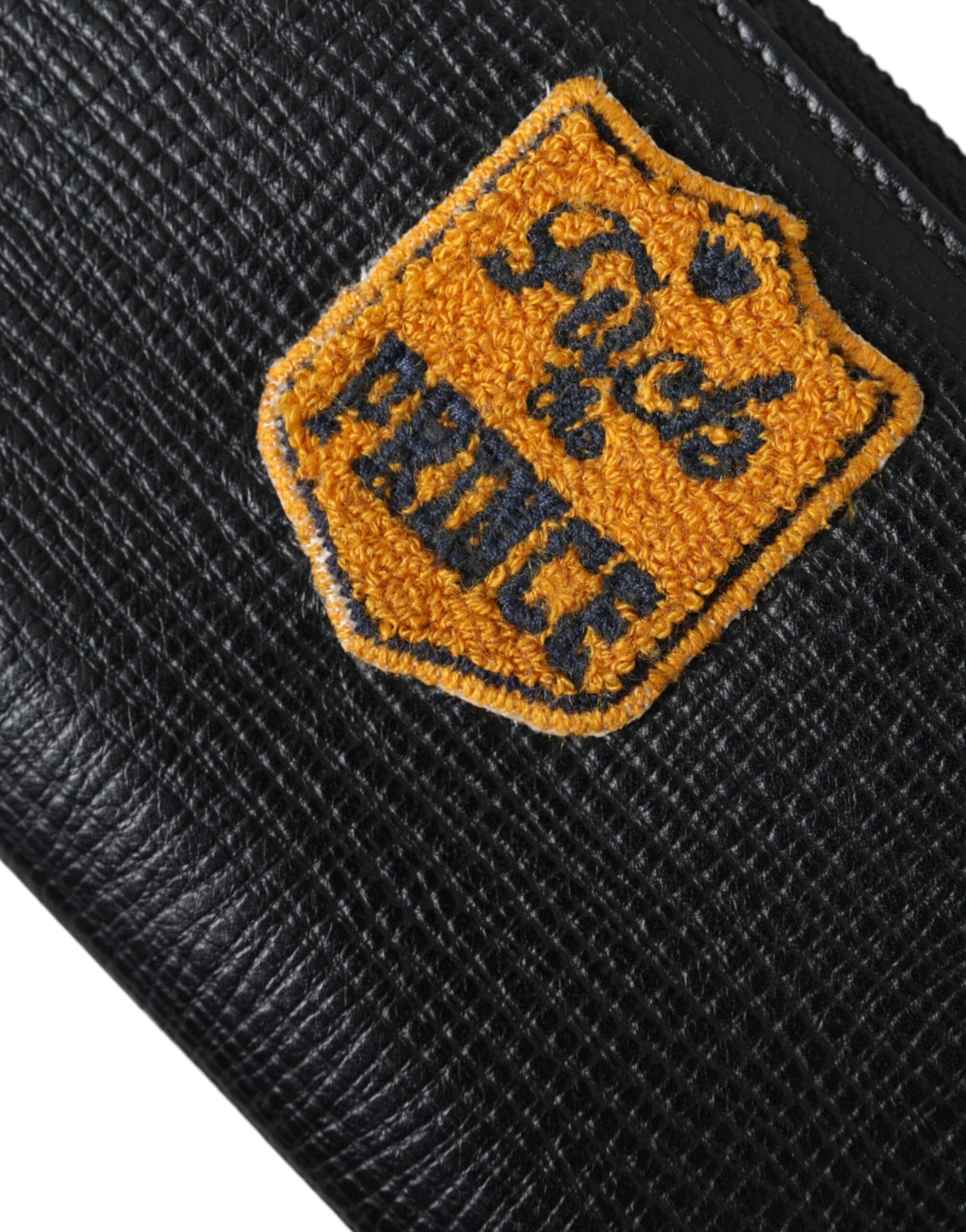 Dolce &amp; Gabbana – Kontinentale Geldbörse aus schwarzem Leder mit Logo-Patch und Rundum-Reißverschluss