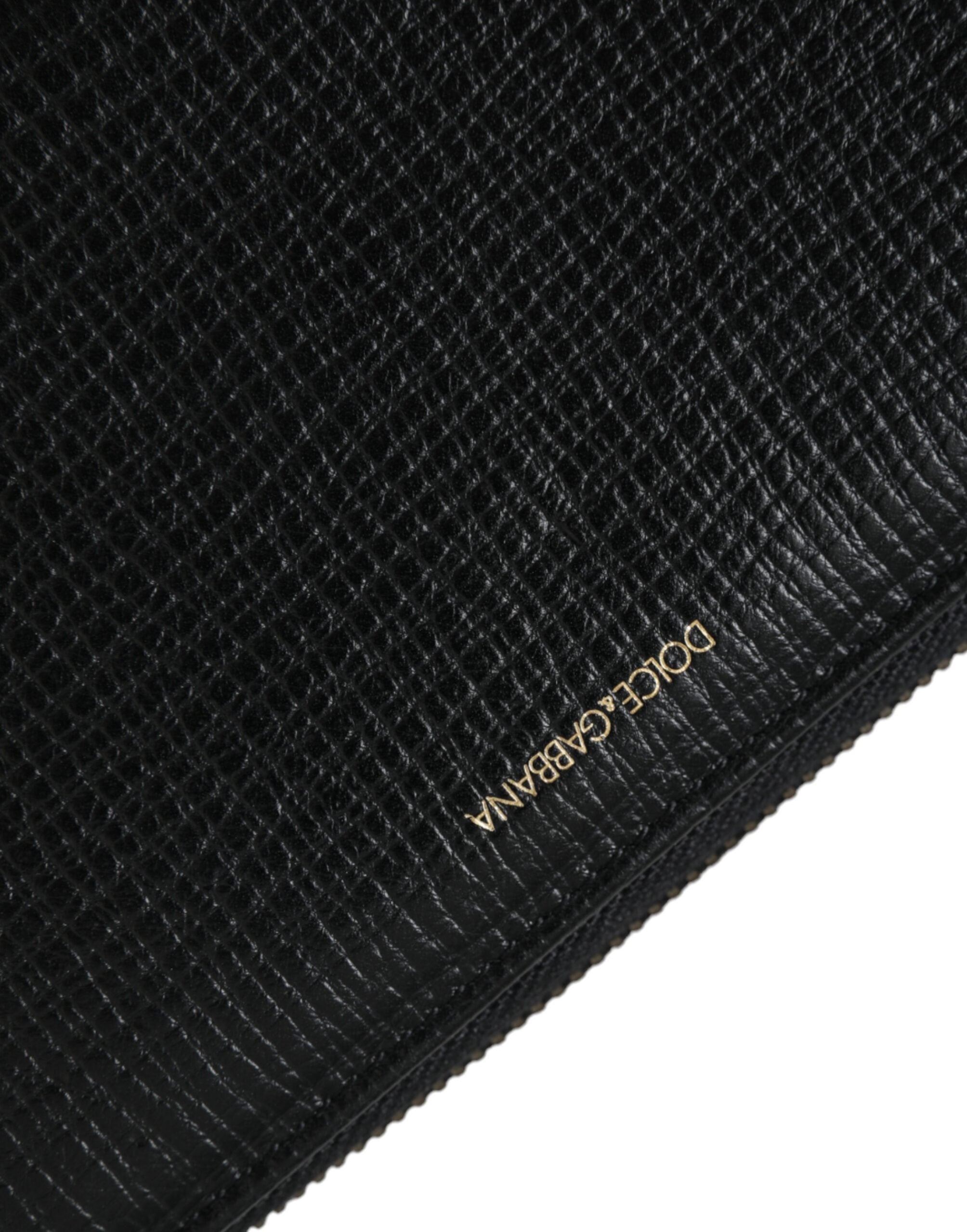 Dolce &amp; Gabbana – Kontinentale Geldbörse aus schwarzem Leder mit Logo-Patch und Rundum-Reißverschluss