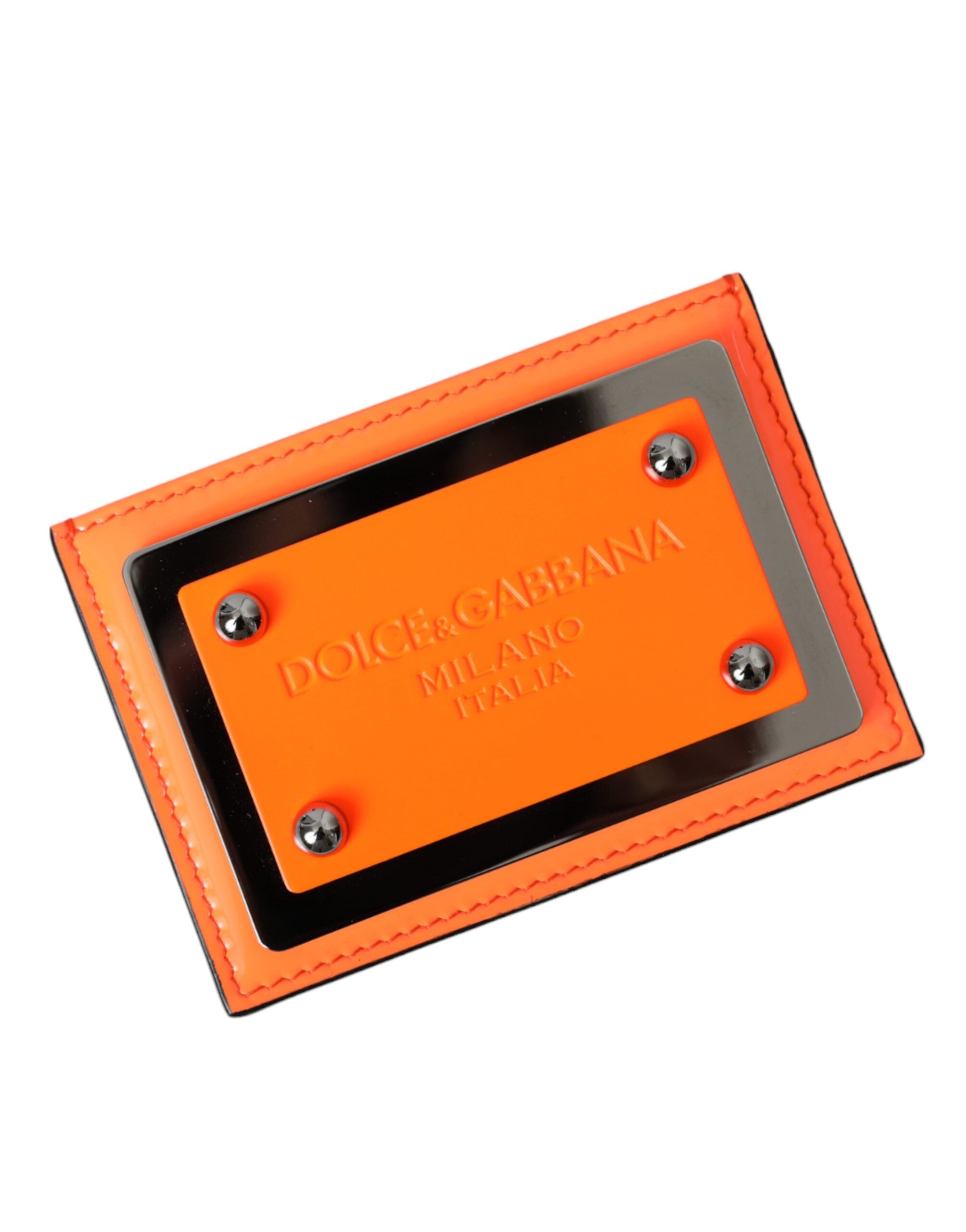 Dolce &amp; Gabbana – Kartenetui aus orange-schwarzem Leder mit Logo-Plakette