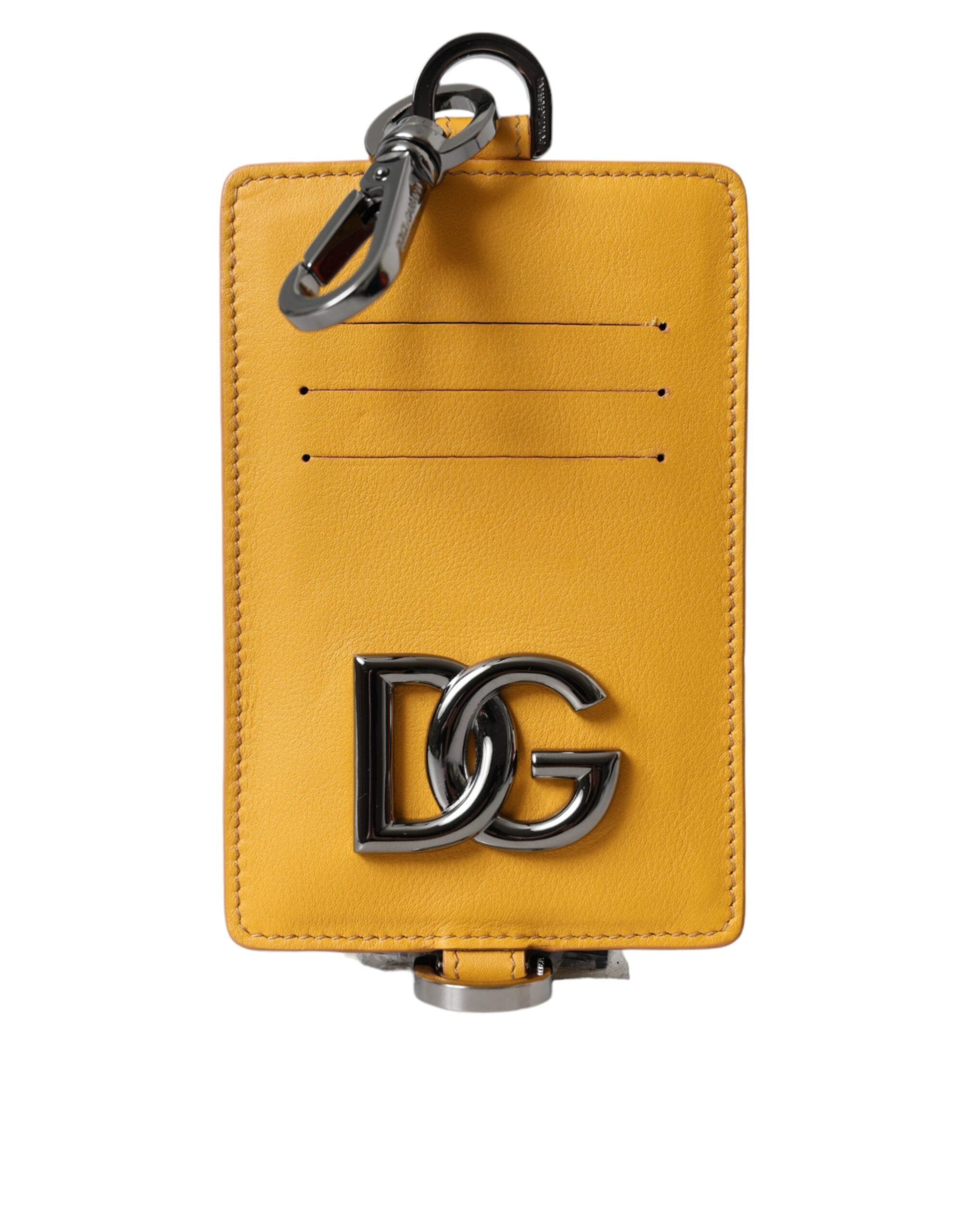 Dolce &amp; Gabbana – Kreditkartenetui aus orangefarbenem Kalbsleder zum Anklipsen