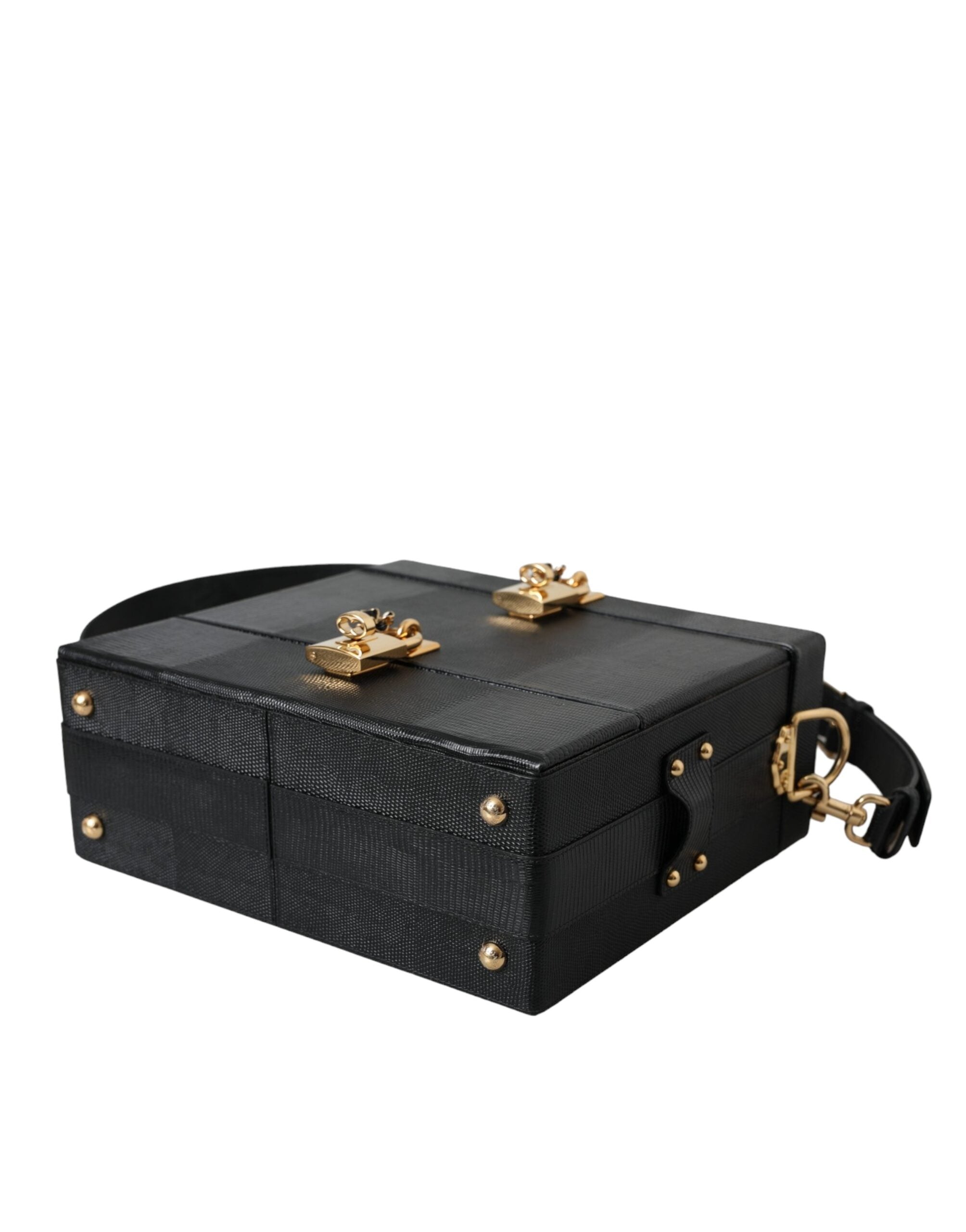 Dolce &amp; Gabbana Geantă dublă din piele de vițel cu model șopârlă neagră în relief